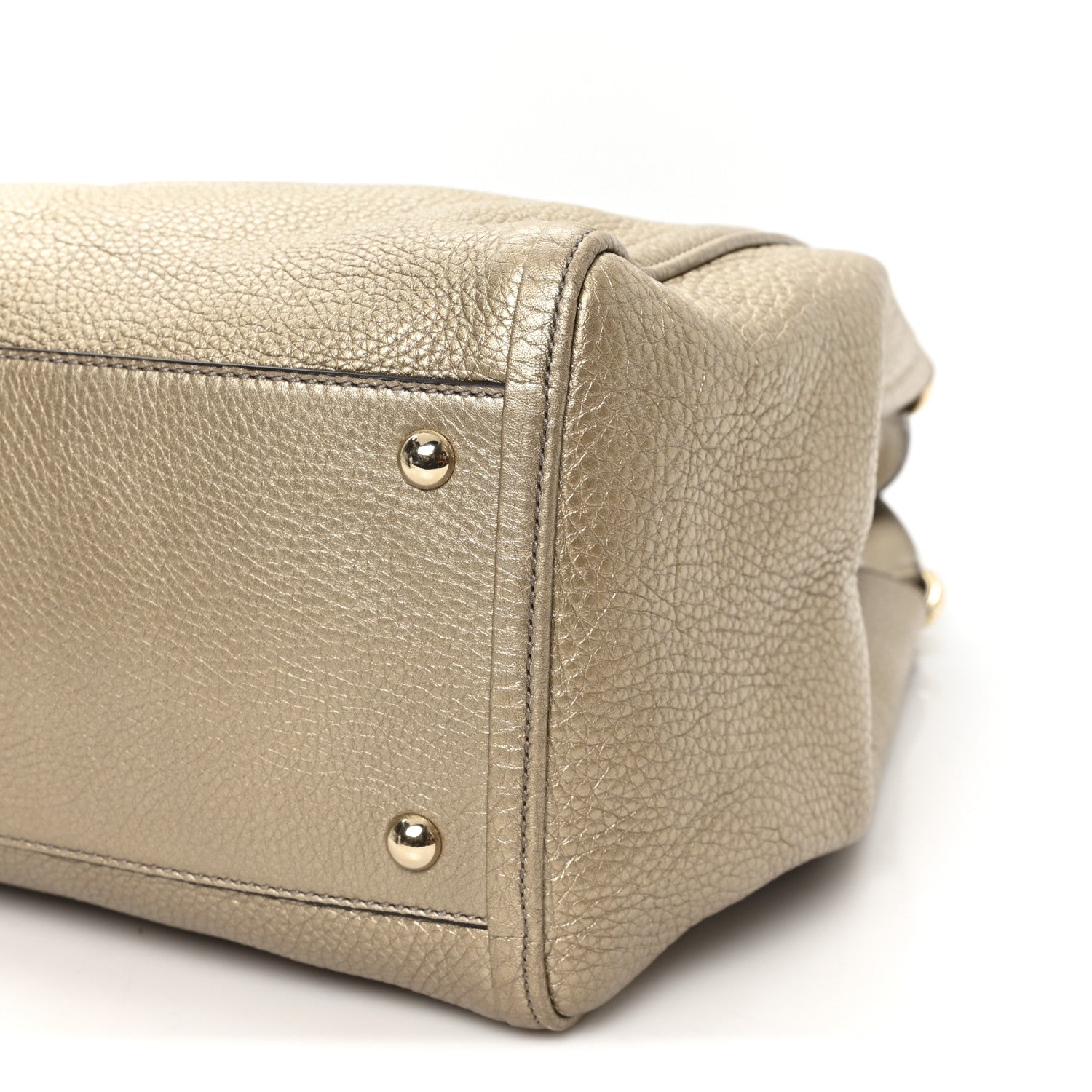 Metallic Pebbled Calfskin Medium Soho Shoulder Bag Golden Beige