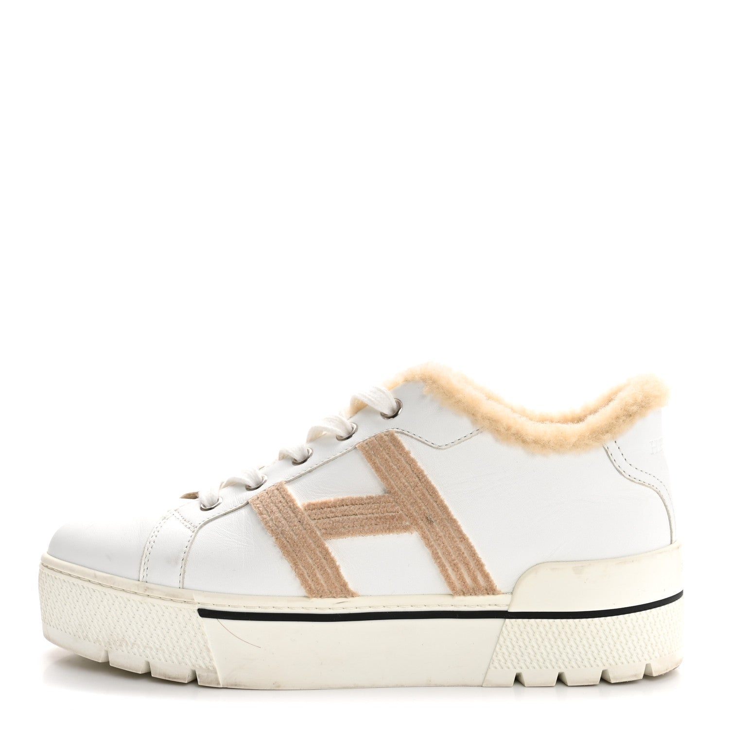 Calfskin Woolskin Dare Sneakers 36 White Ecru