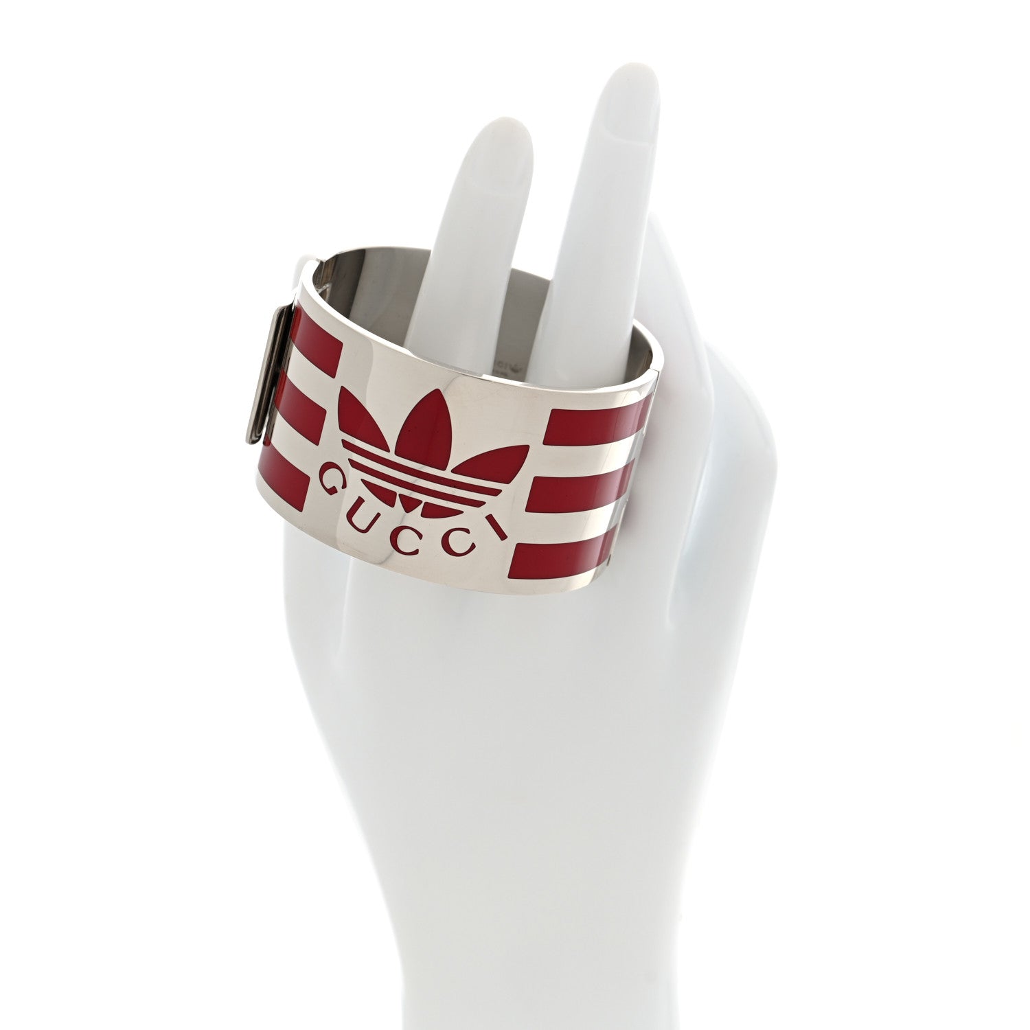 X ADIDAS Metal Enamel Cuff Bracelet  Silver Red