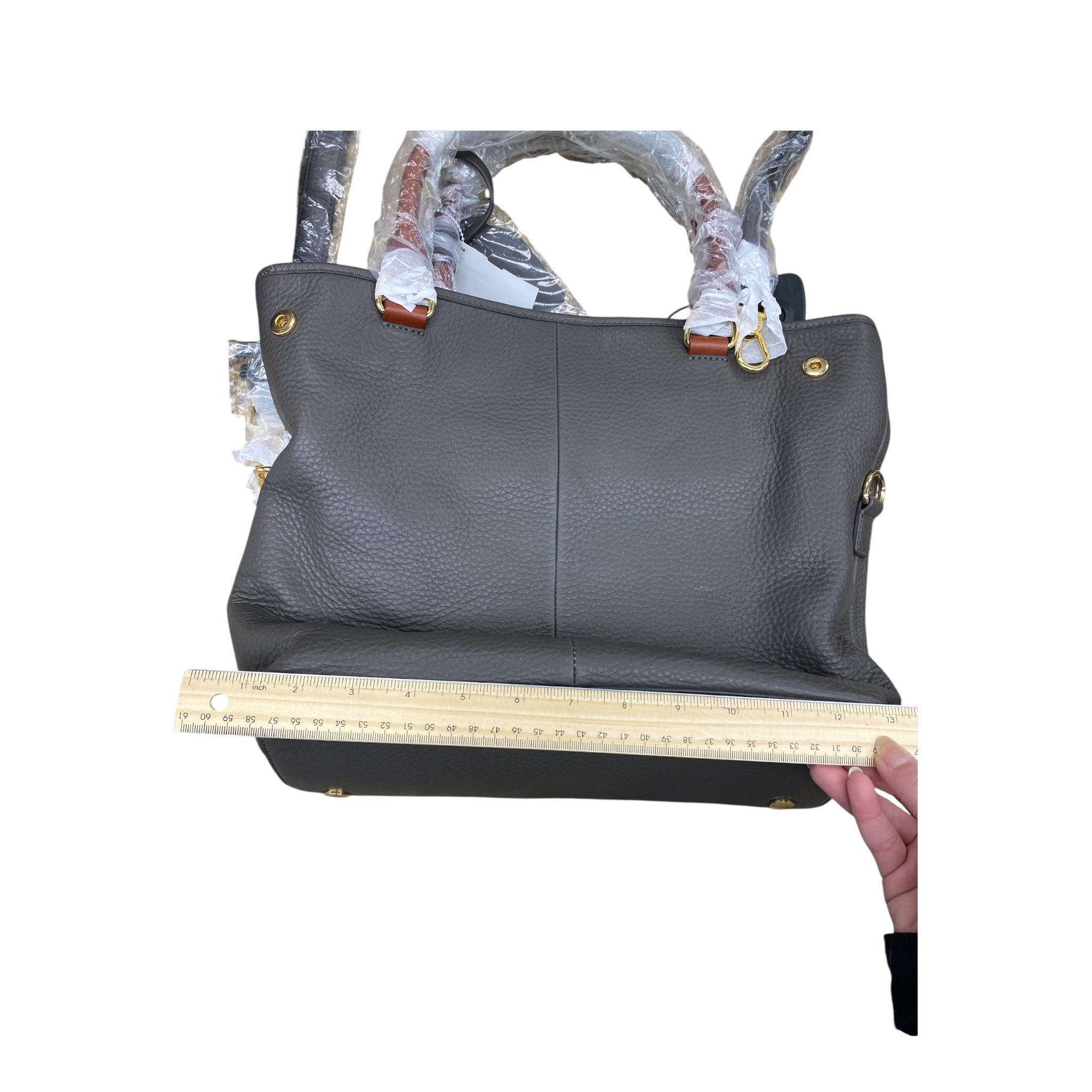 Handbag Leather By Isaac Hazan In Taupe, Size:Large
