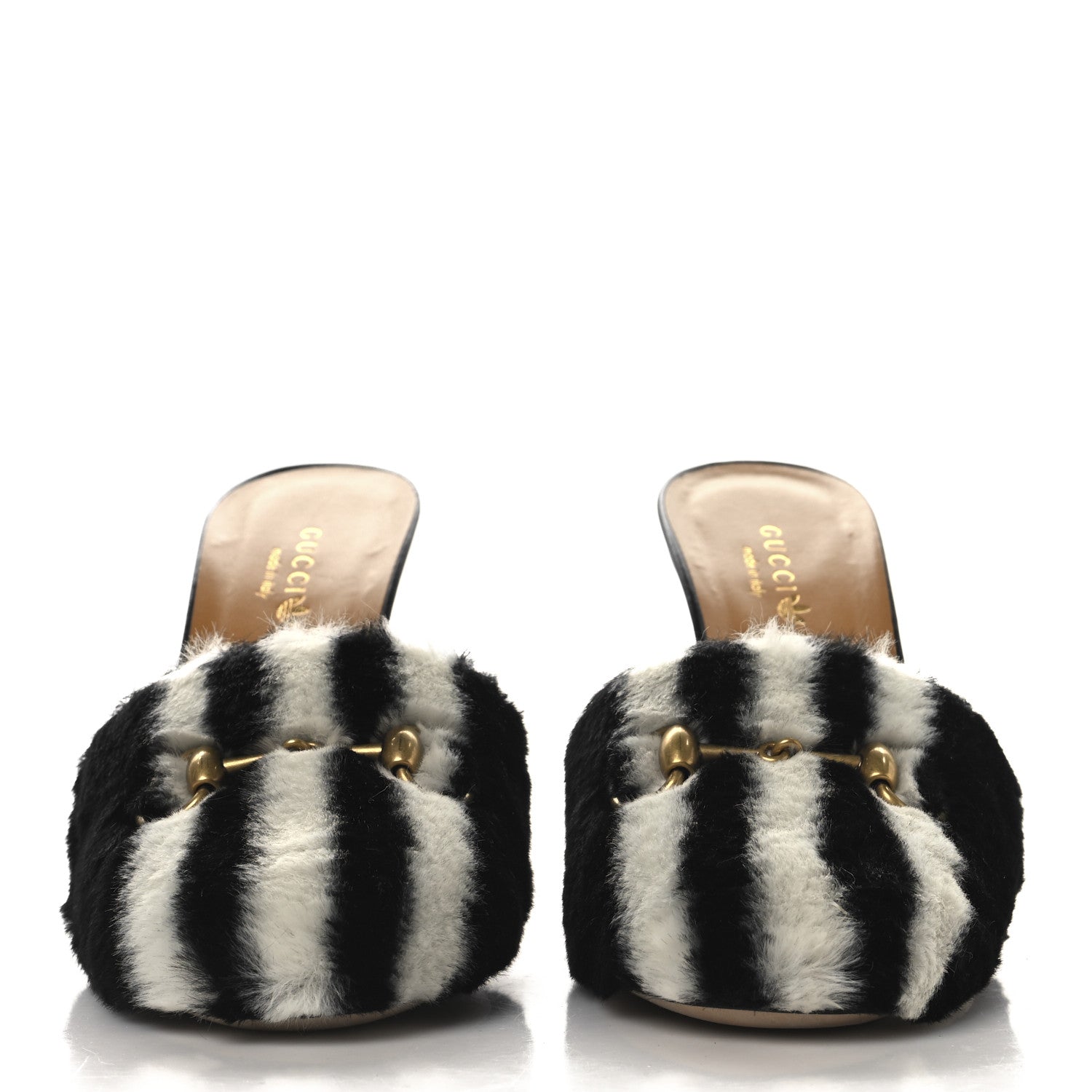 X ADIDAS Malaga Kid Fur Horsebit High Heel Mules 39.5 Black White