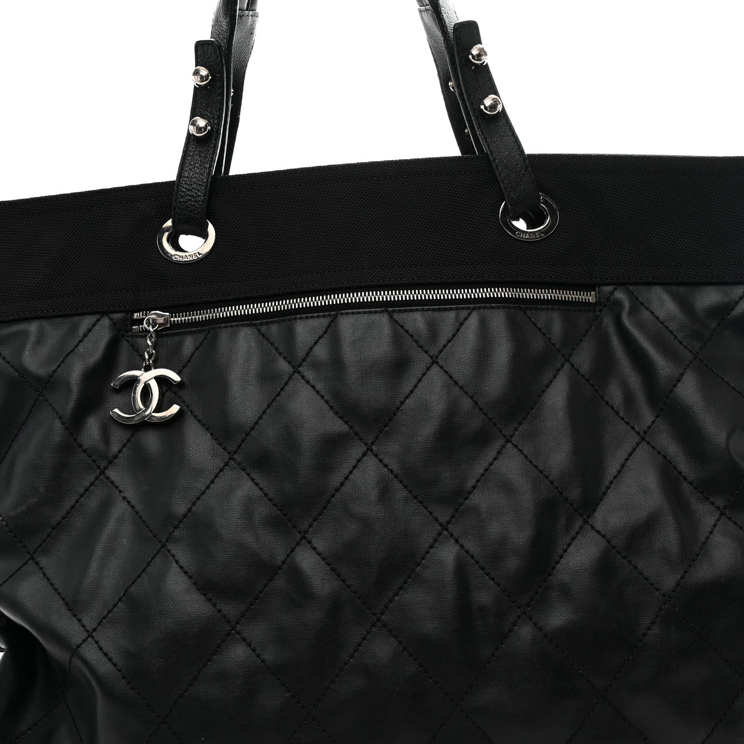 Coated Canvas Stitched XL Paris Biarritz Tote Black