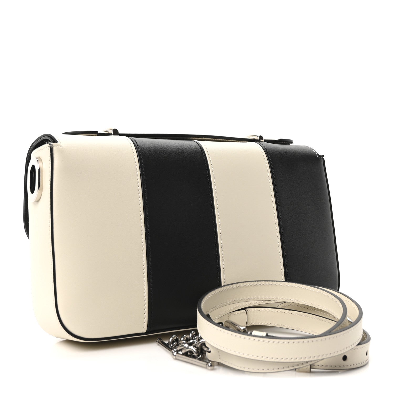 Senna Calfskin Lines Petite GG Top Handle Shoulder Bag Black Mystic White