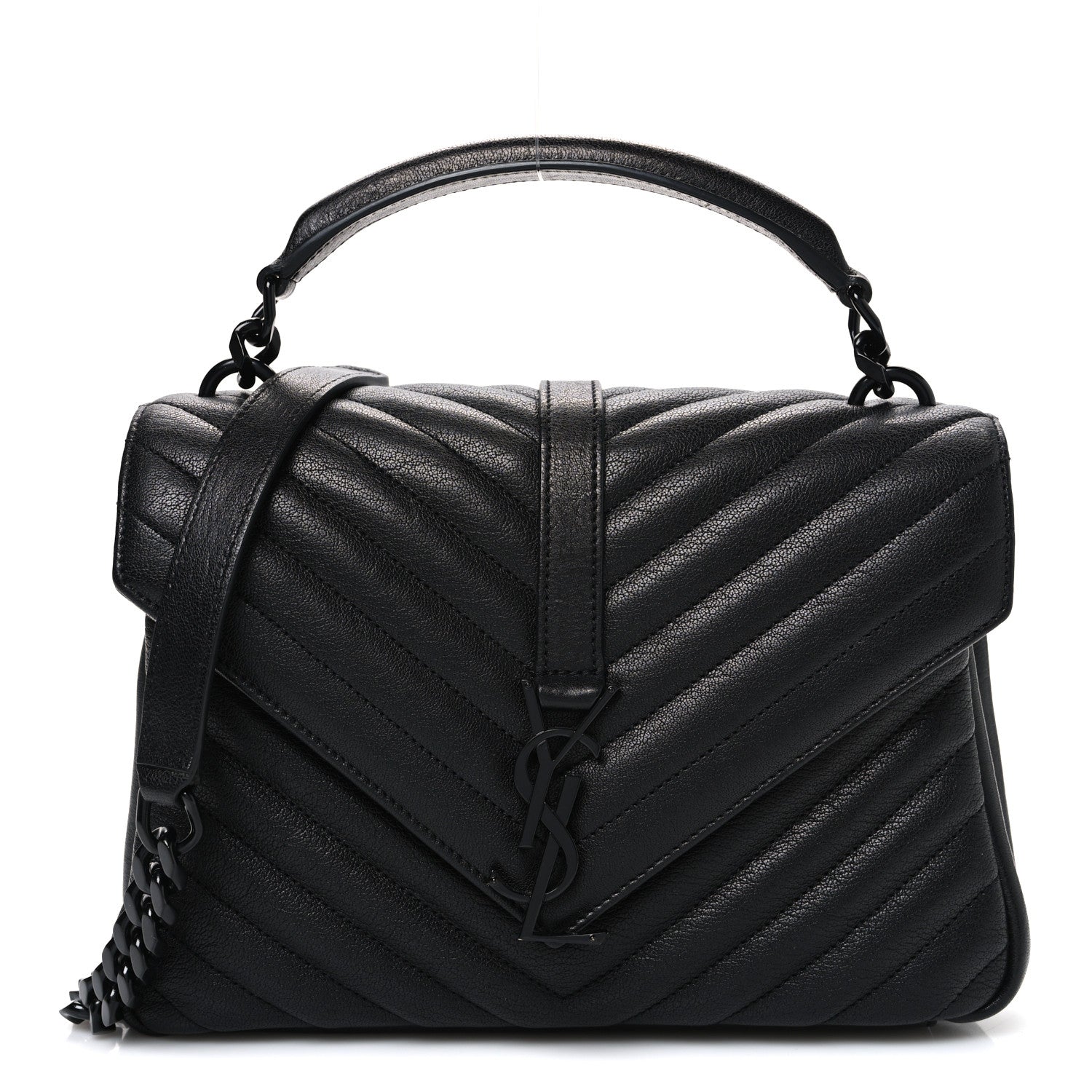 Sheepskin Matelasse Chevron Monogram Monochrome Medium College Bag Black
