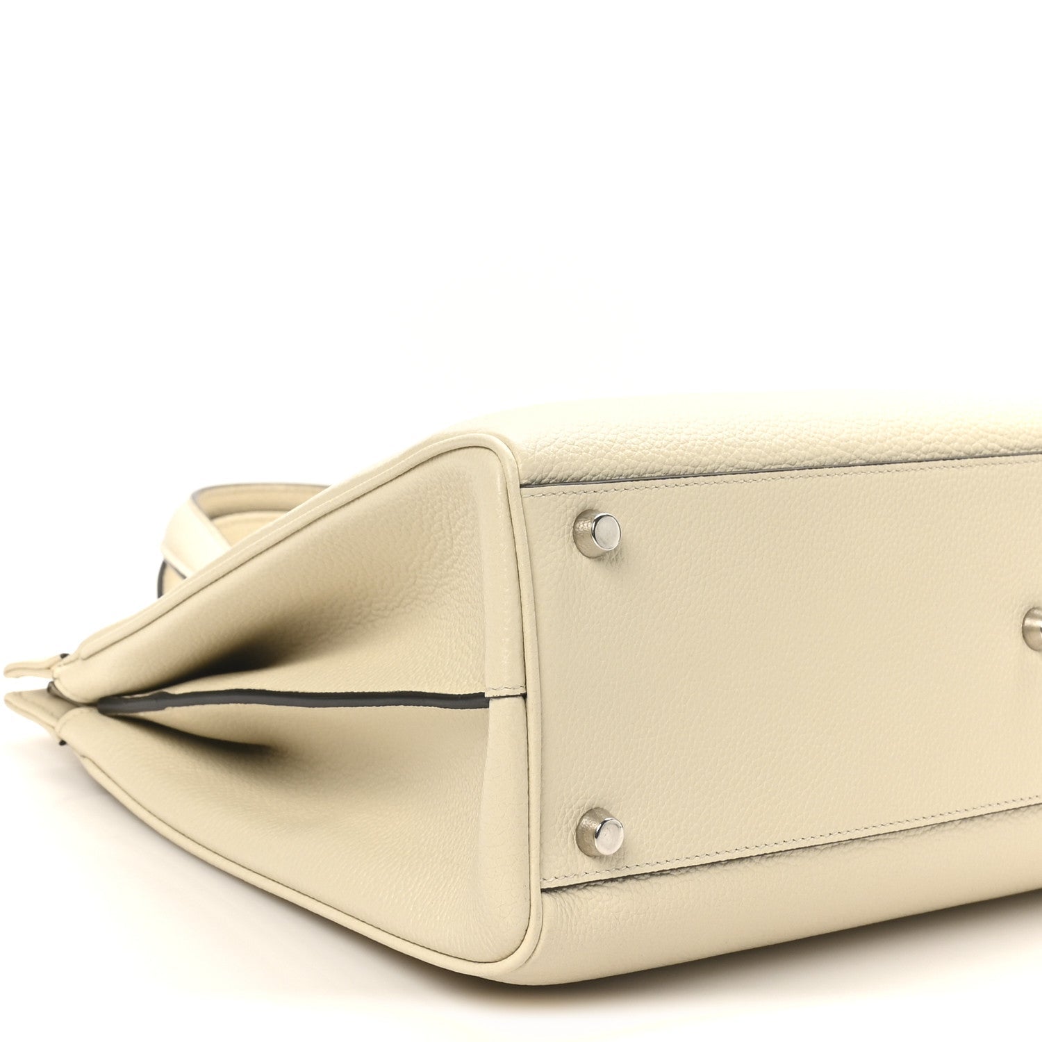 Grainy Calfskin Medium Zumi Top Handle Bag Mystic White