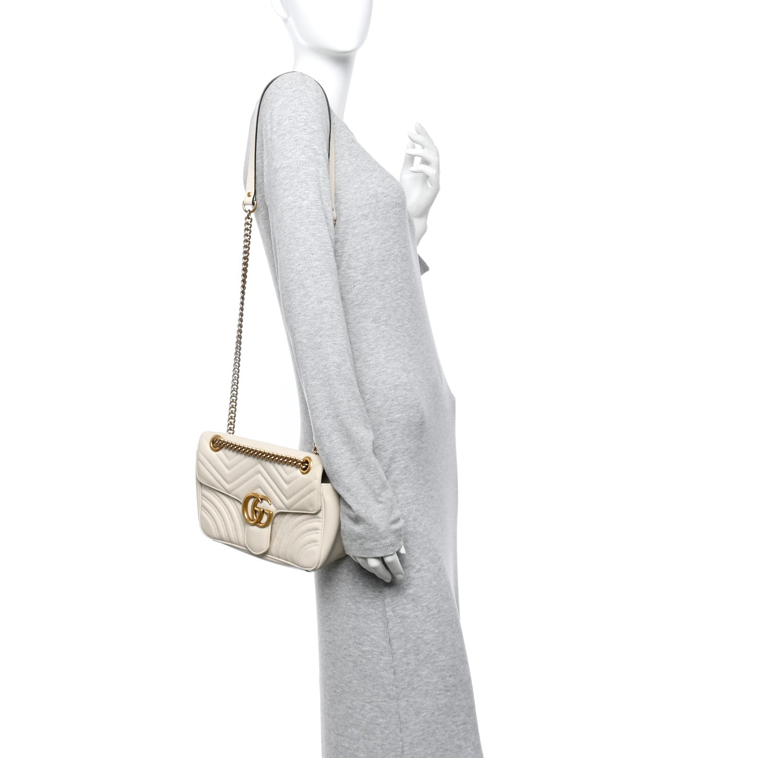Calfskin Matelasse Small GG Marmont Shoulder Bag White