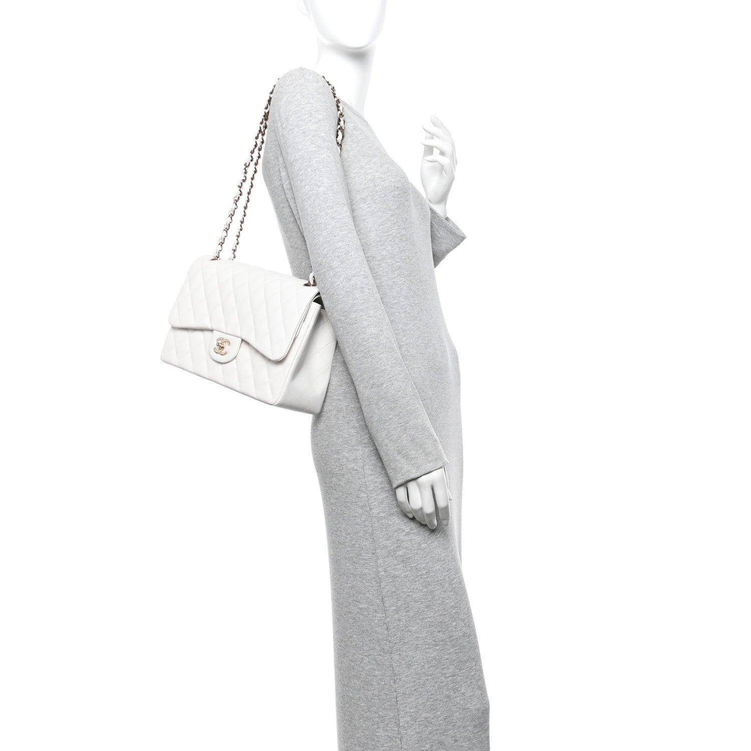 Caviar Quilted Jumbo Double Flap White