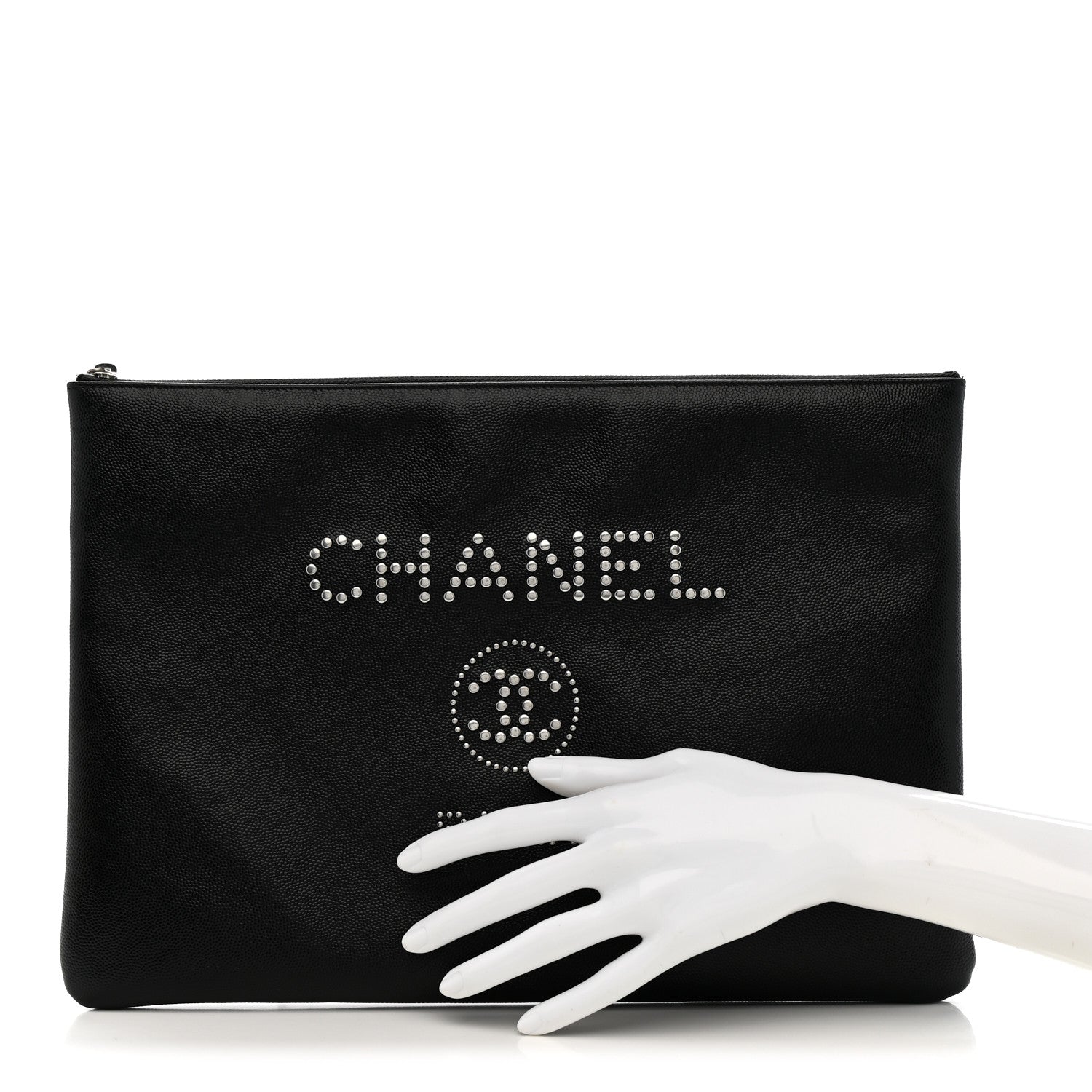 Caviar Studded Medium Deauville Pouch Black