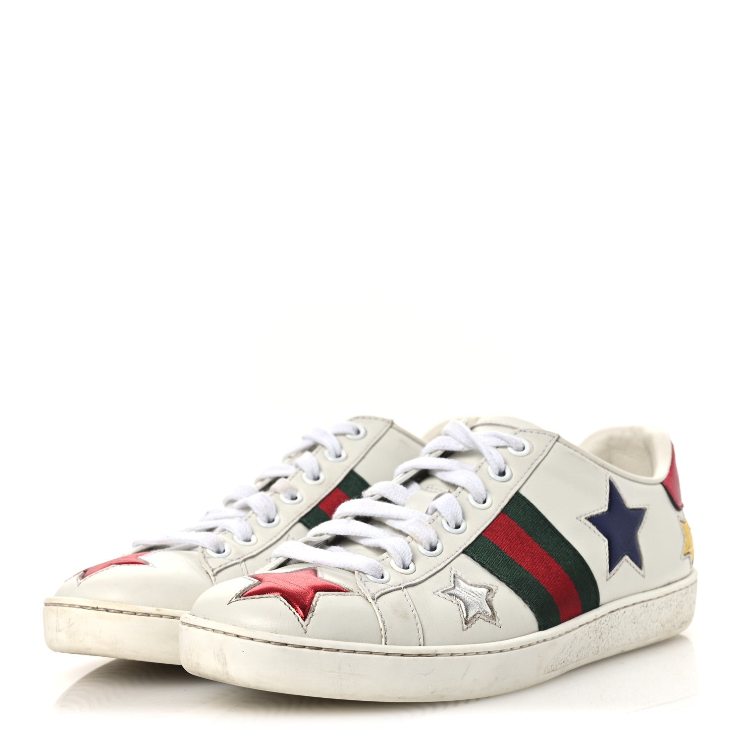 Calfskin Ayers Web Star Embroidered Womens Ace Sneakers 37 White Multi