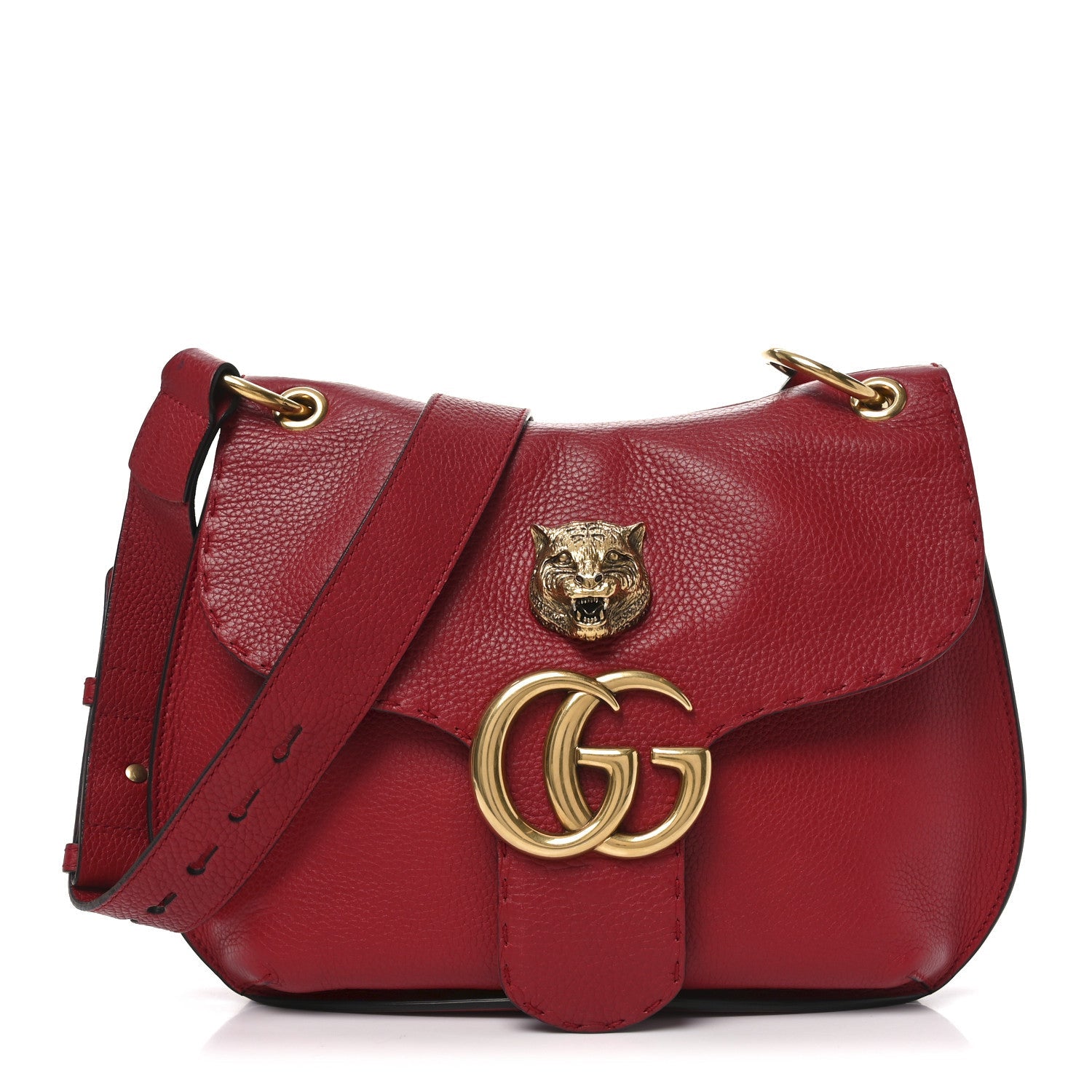 Cellarius Calfskin Feline GG Marmont Flap Shoulder Bag Vulcanic Red