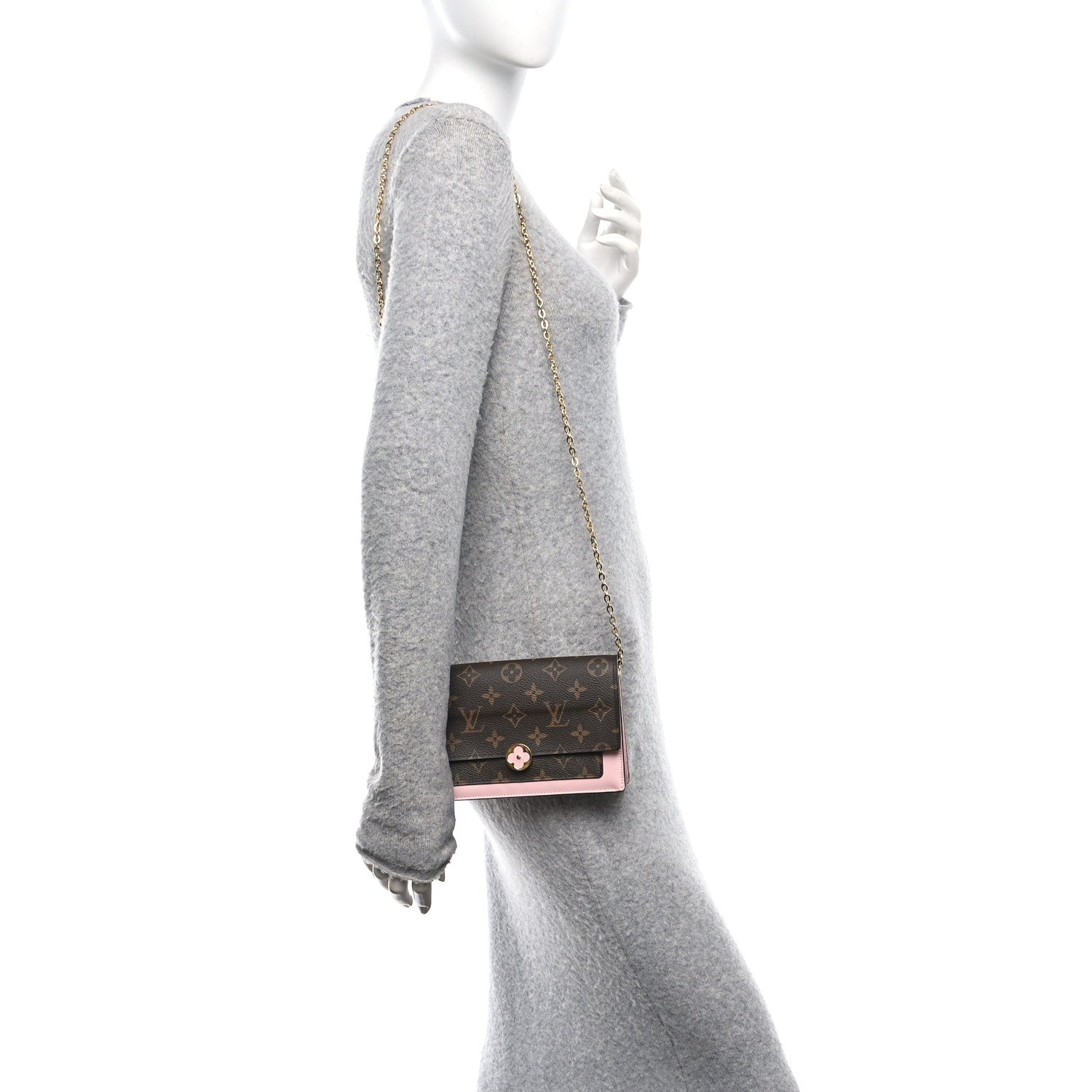 Monogram Flore Chain Wallet Rose Ballerine