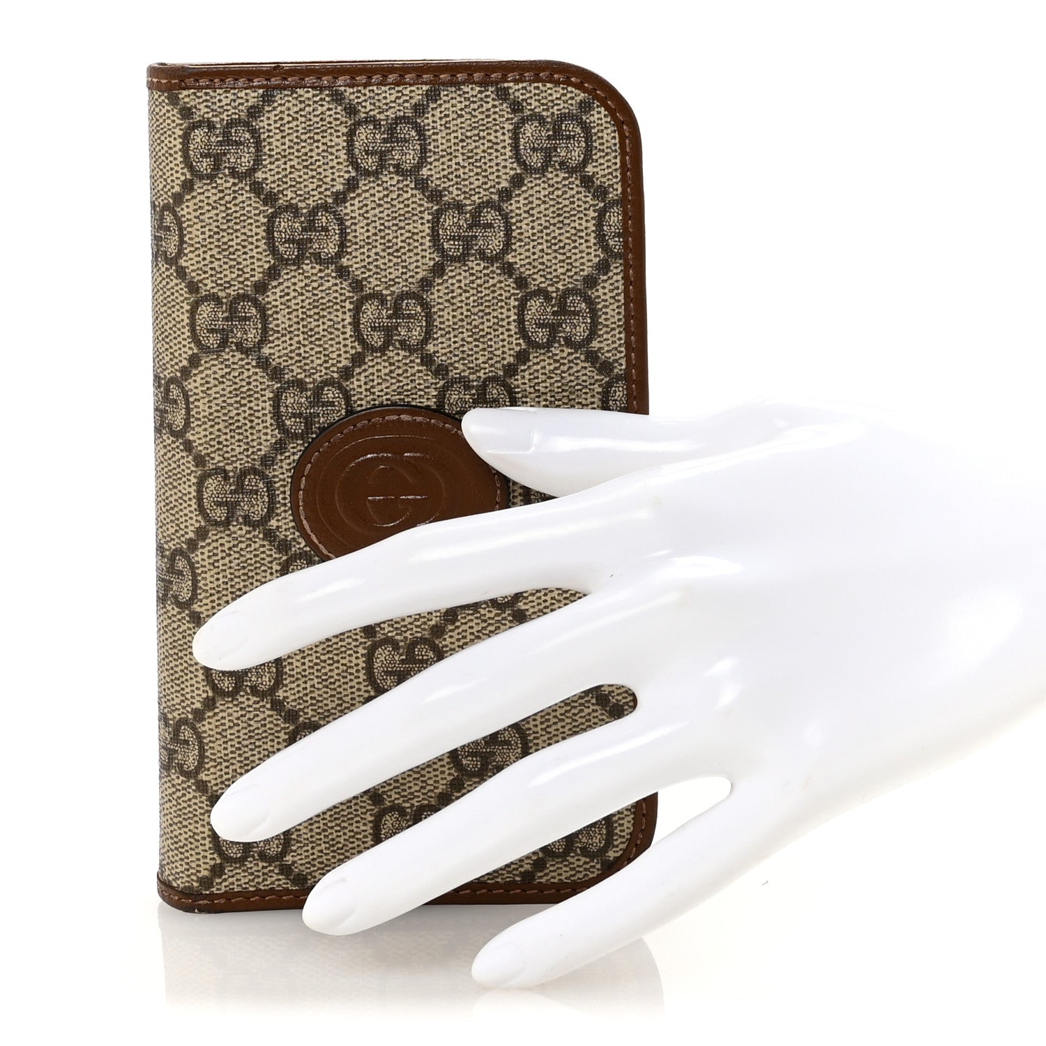 Supreme Monogram Azalea Calfskin Retro Interlocking G Phone 15 Case Wallet Beige Ebony Brown Sugar