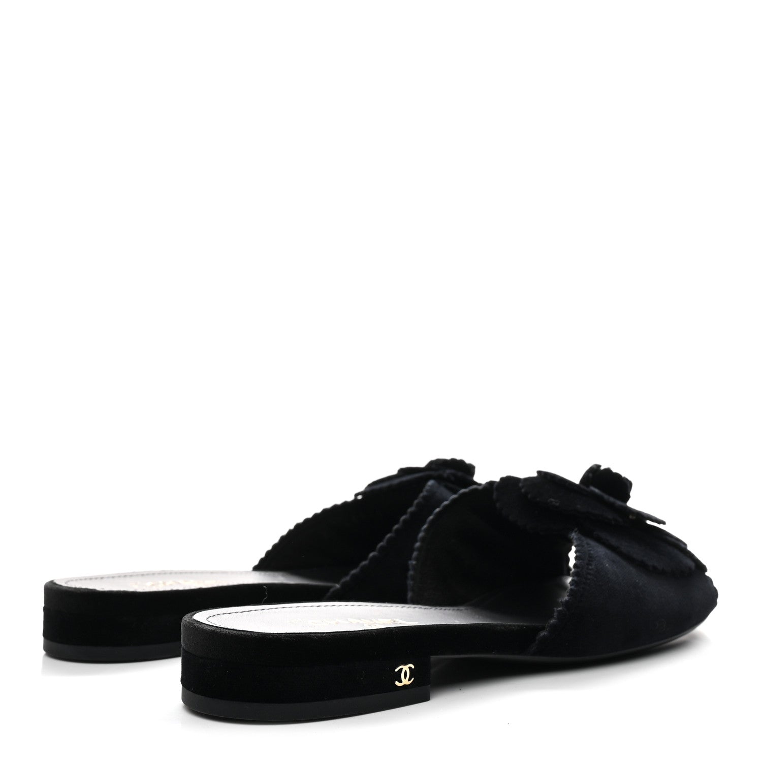Velvet Pearl Camellia Slide Sandals 37 Black