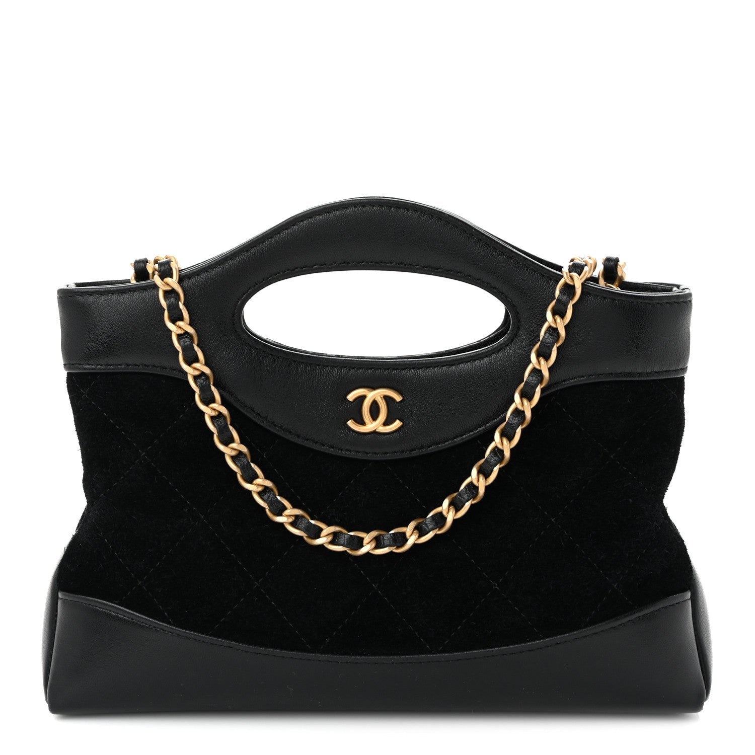 Suede Shiny Crumpled Calfskin Quilted Nano 31 Shopping Bag Black