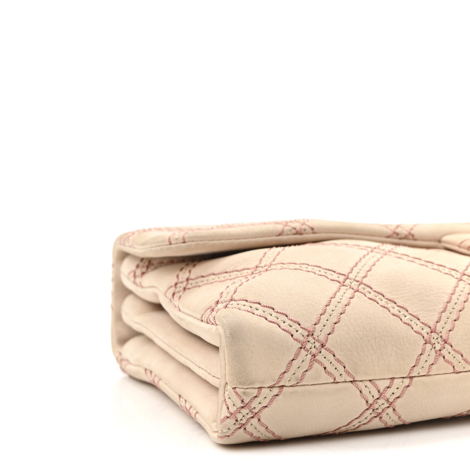 Calfskin Triple Stitch Medium Flap Pink