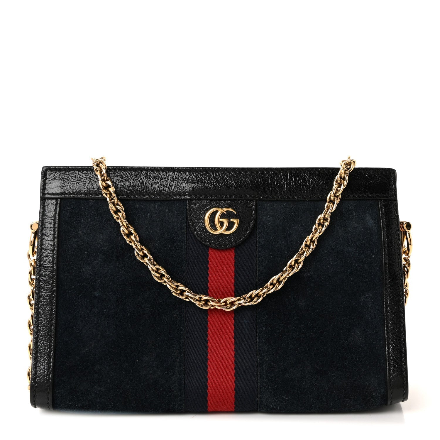 Suede Patent Web Small Ophidia Chain Shoulder Bag Blue Black