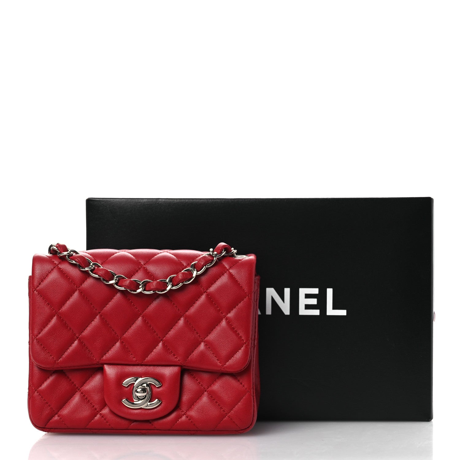 Lambskin Quilted Mini Square Flap Red