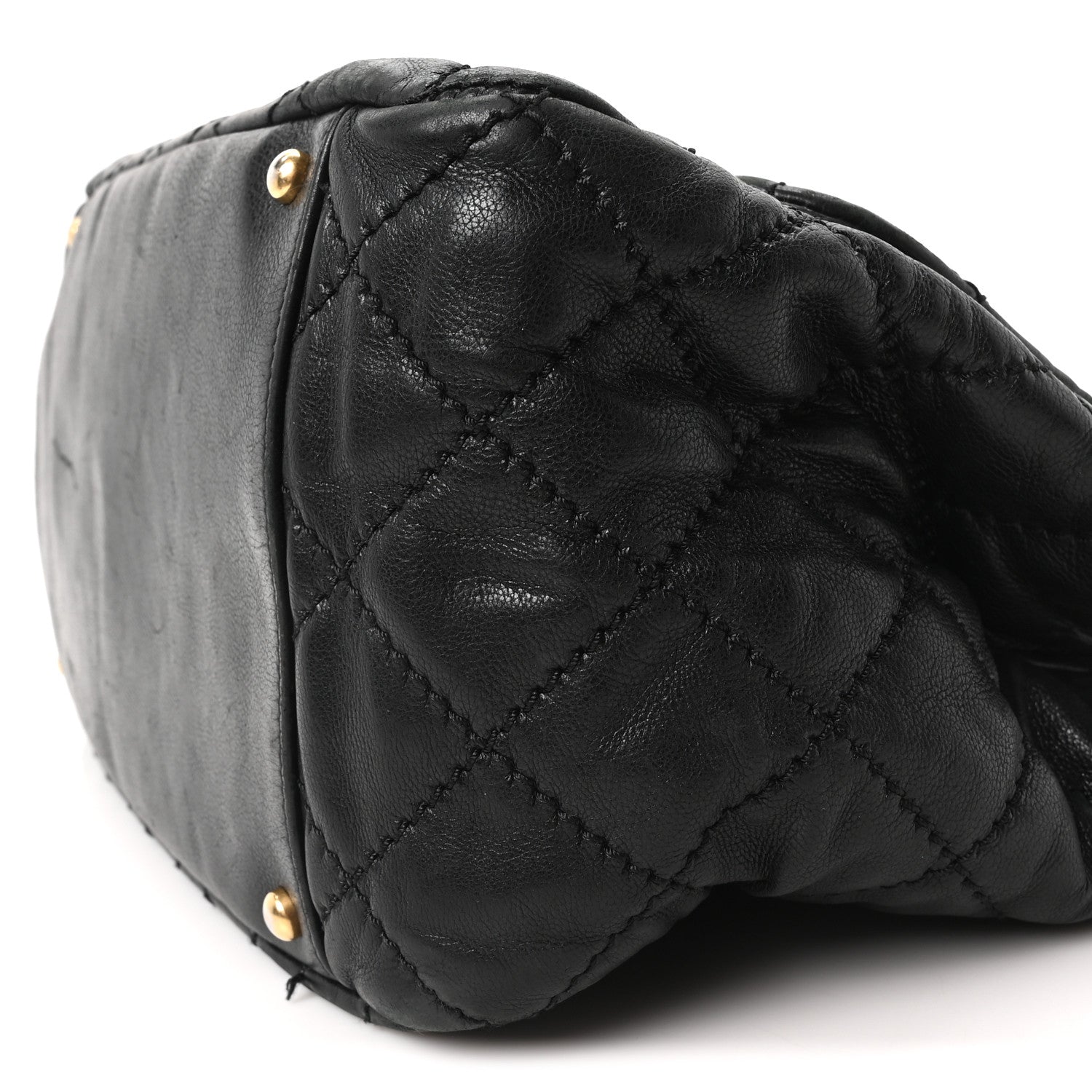 Aged Calfskin Quilted Accordion Flap Black