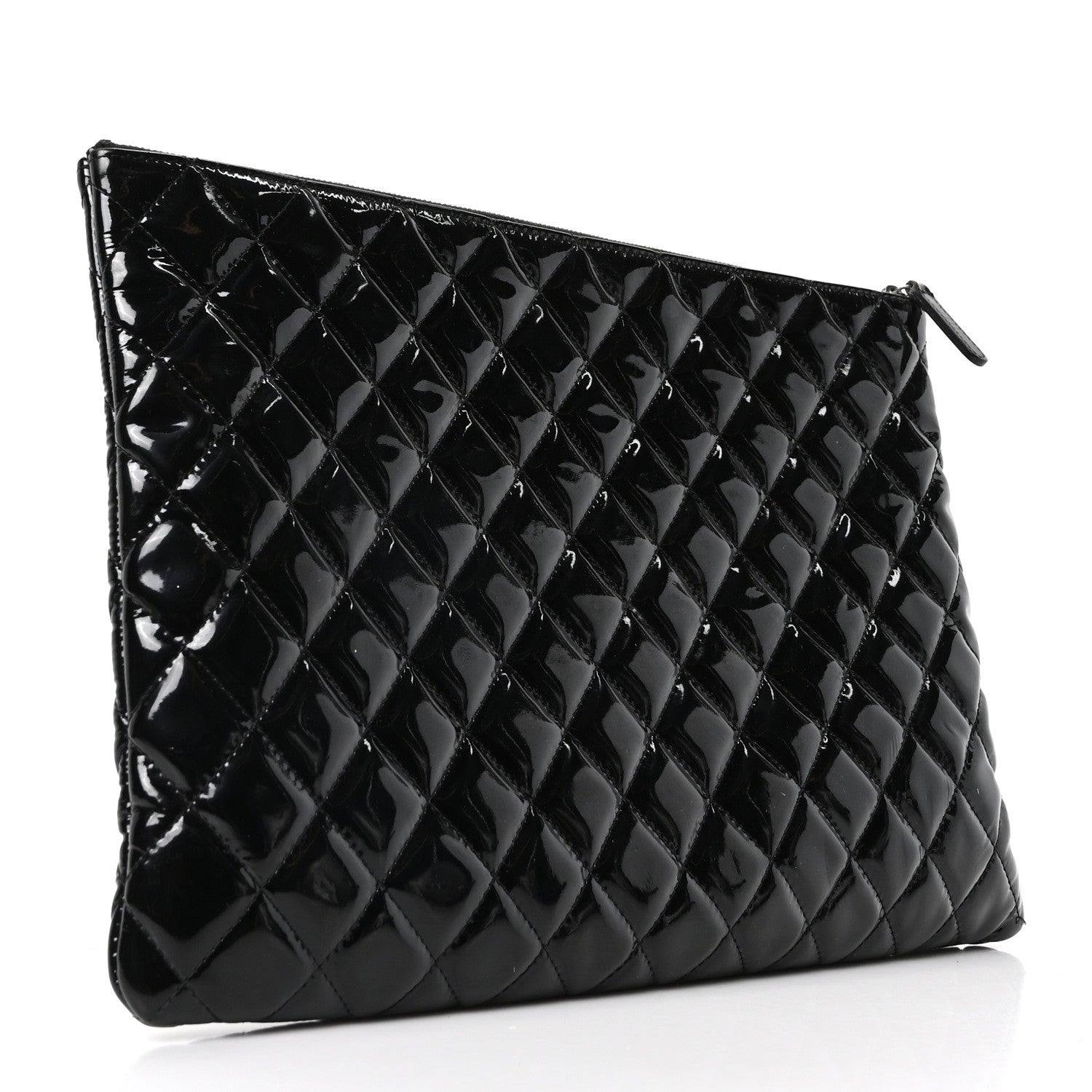 Patent Calfskin Quilted Large Cosmetic Case Black