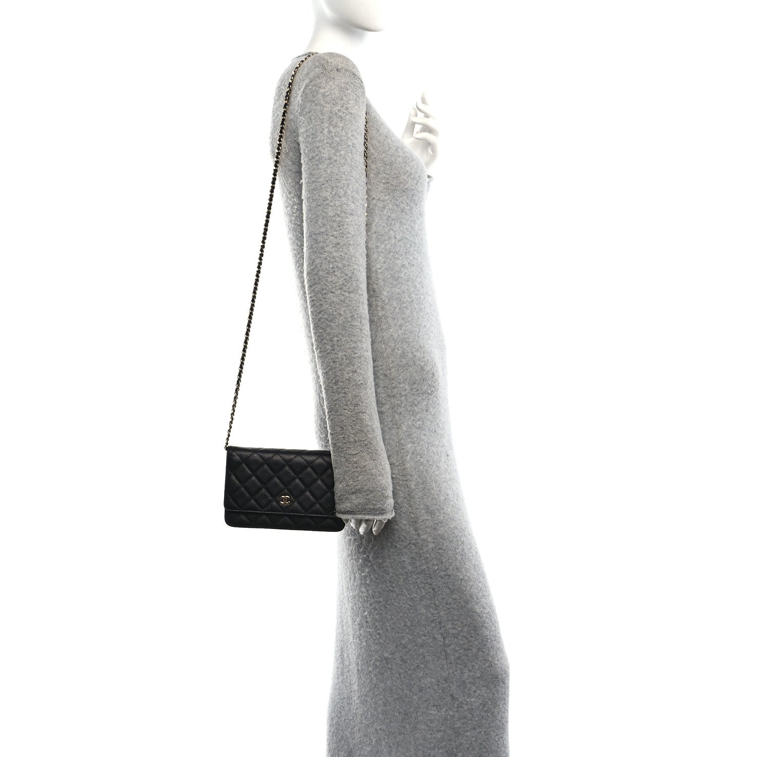 Caviar Quilted Wallet on Chain WOC Black