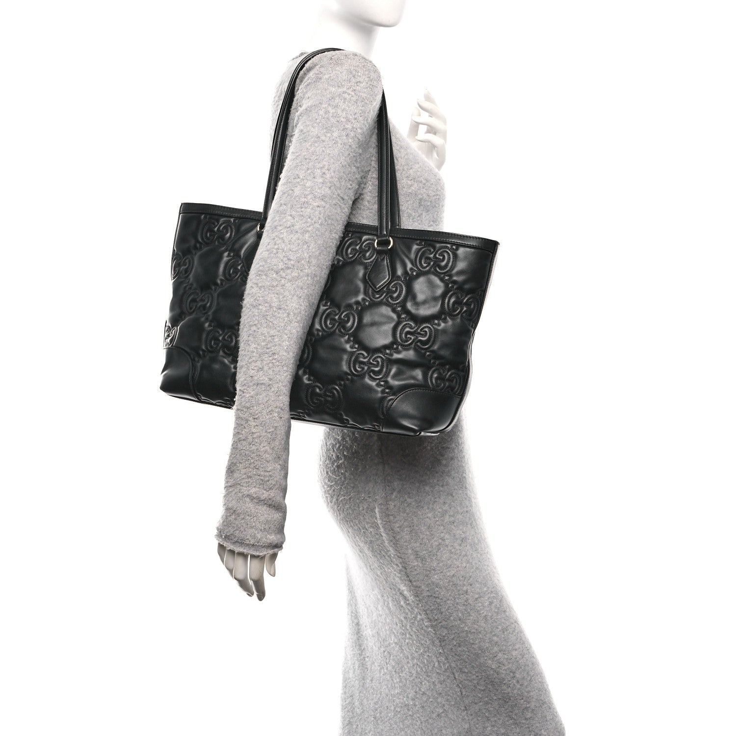 Calfskin GG Matelasse Medium Ophidia Shopping Tote Black