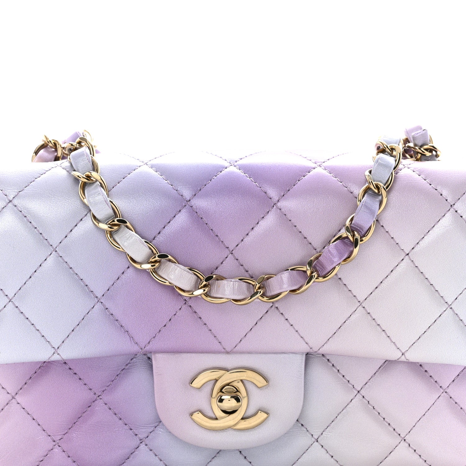 Calfskin Quilted Mini Cloudy Tie Dye Rectangular Flap Purple Blue Pink