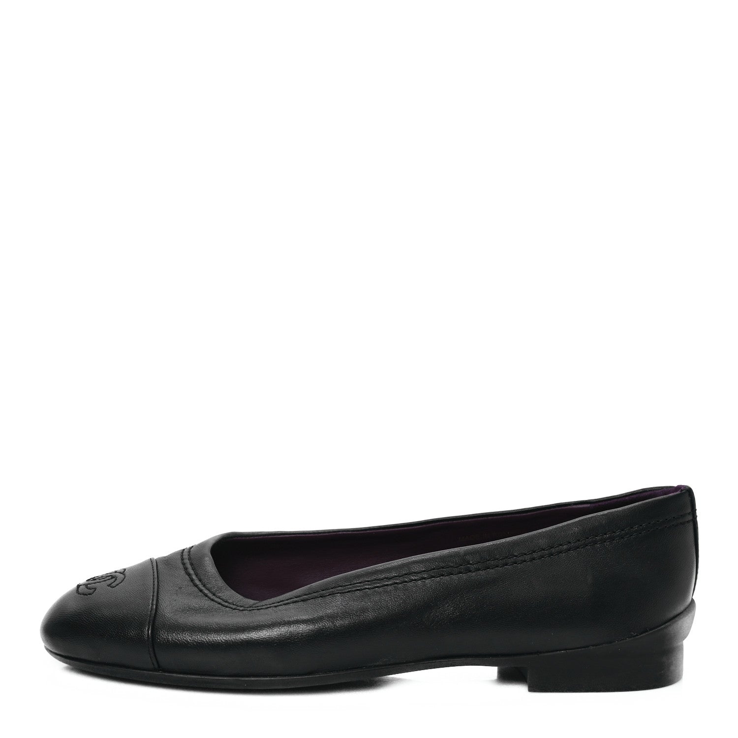 Lambskin Cap Toe CC Uniform Ballerina Flats 36.5 Black