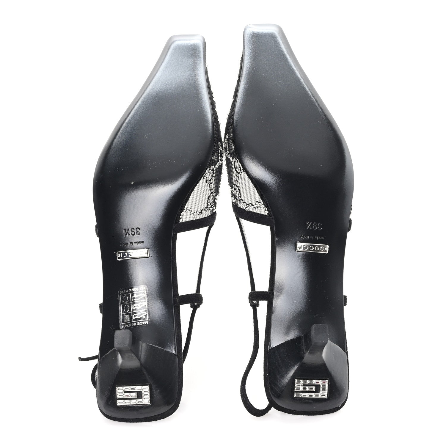 Tela Retino Kid Scamosciato Crystal GG Monogram Square G 35mm Slingback Pumps 39.5 Black