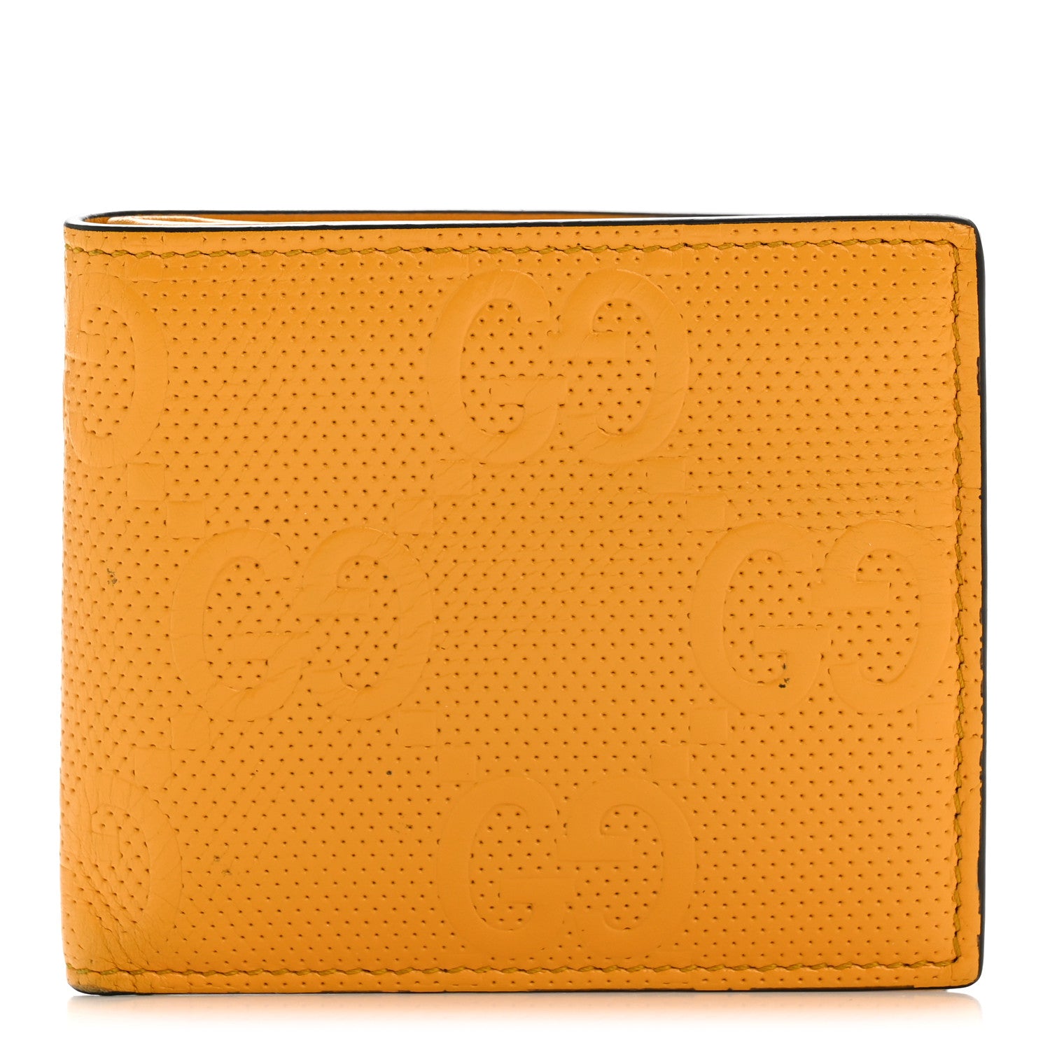 Calfskin GG Tennis Embossed Bi-Fold Wallet Yellow Tangerine