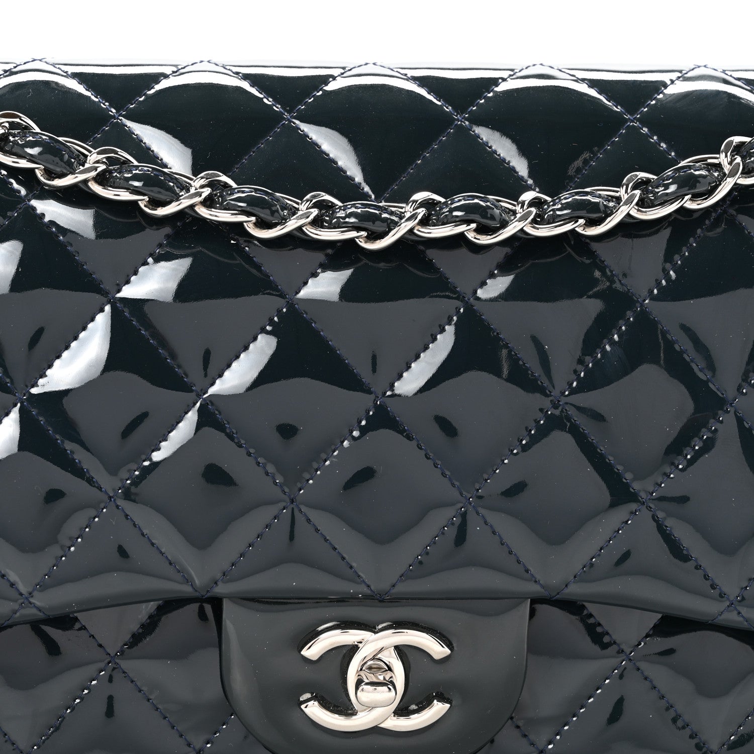 Patent Quilted Jumbo Double Flap Navy