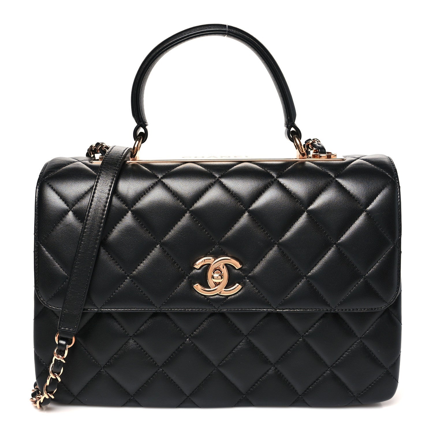 Lambskin Quilted Medium Trendy CC Flap Dual Handle Bag Black