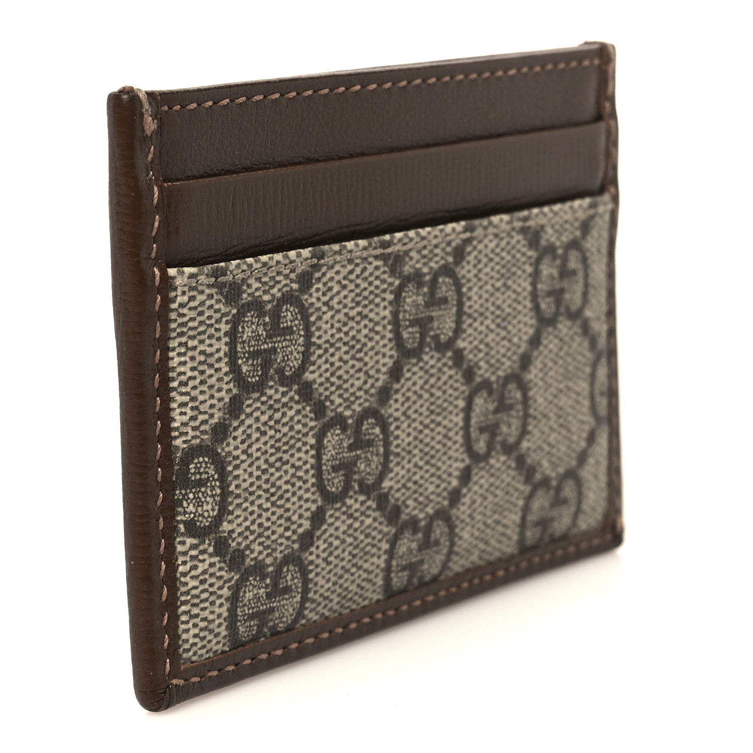 GG Supreme Monogram Azalea Calfskin Retro Interlocking G Card Holder Beige Ebony Brown Sugar