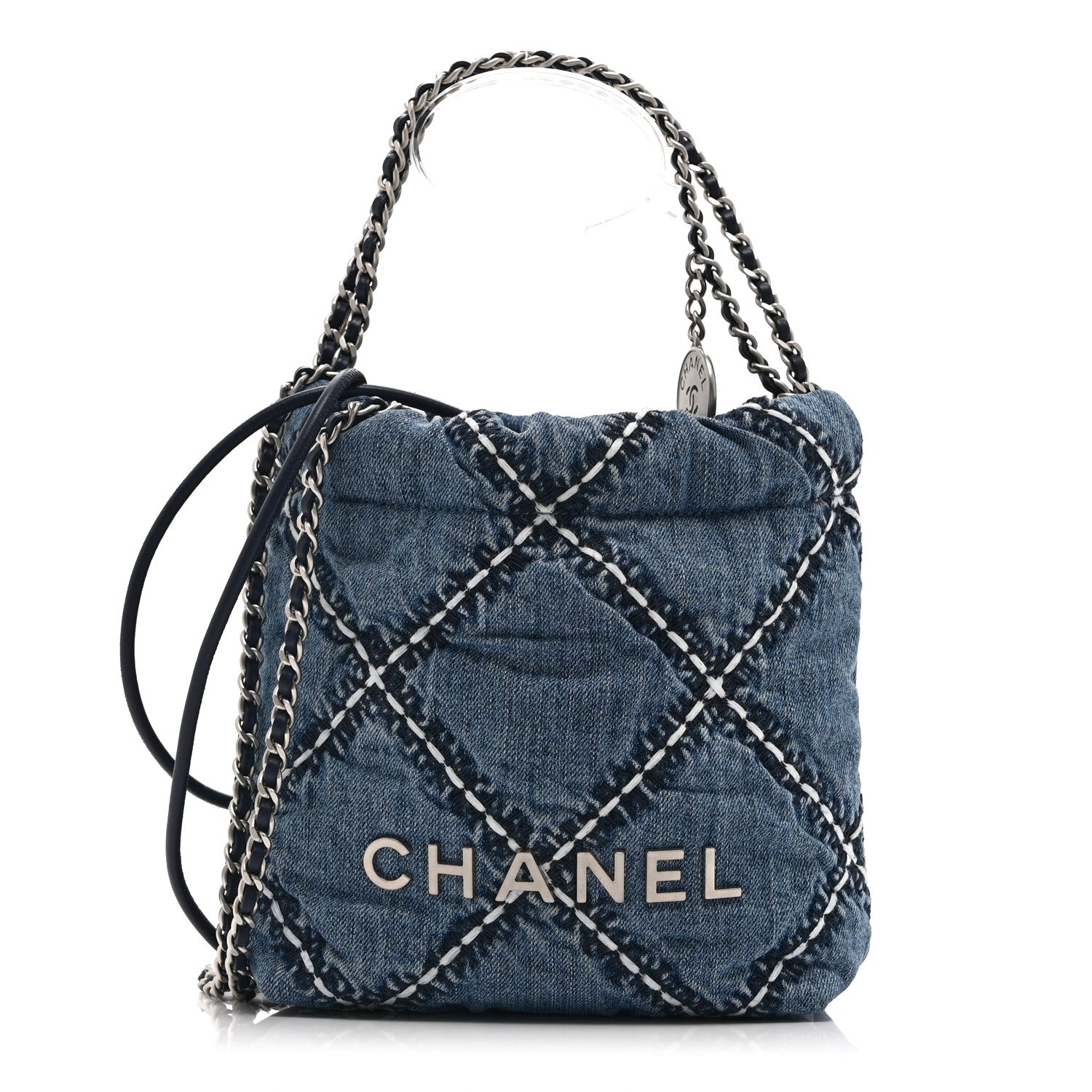 Denim Stitched Quilted Mini Chanel 22 Blue