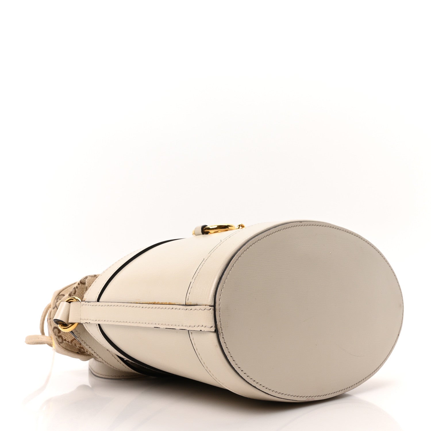 Monogram Textured Calfskin Horsebit 1955 Drawstring Bucket Bag Beige Mystic White