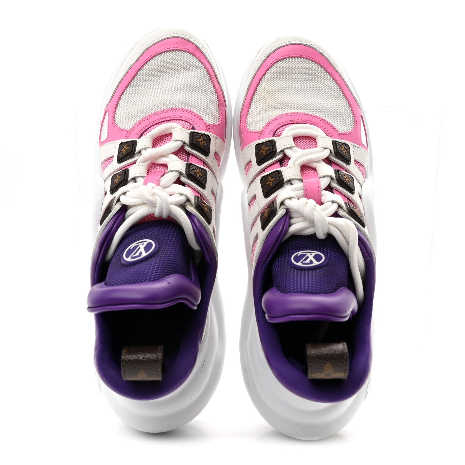 Calfskin Technical Nylon LV Archlight Sneakers 38 White Pink Purple