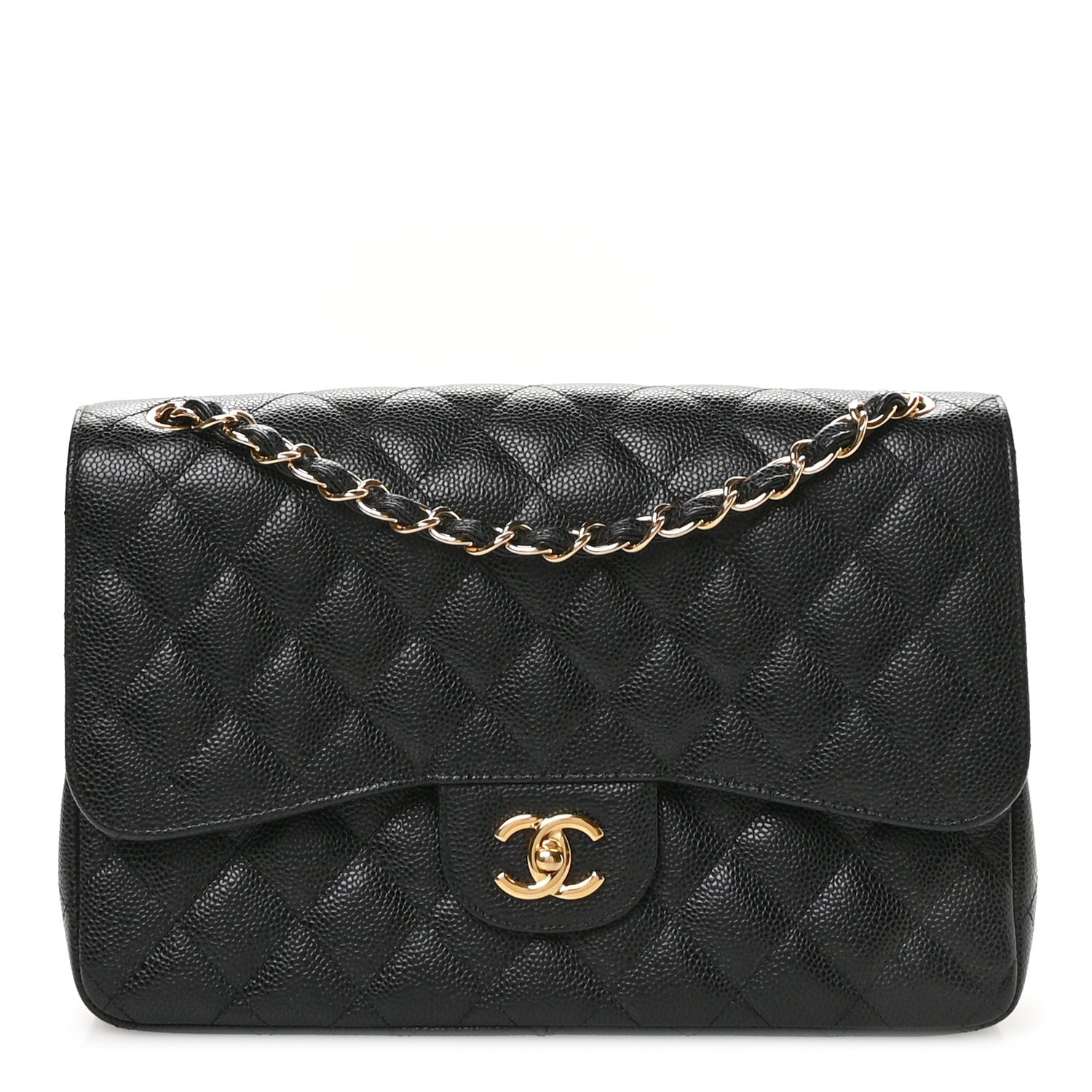 Caviar Quilted Jumbo Double Flap Black