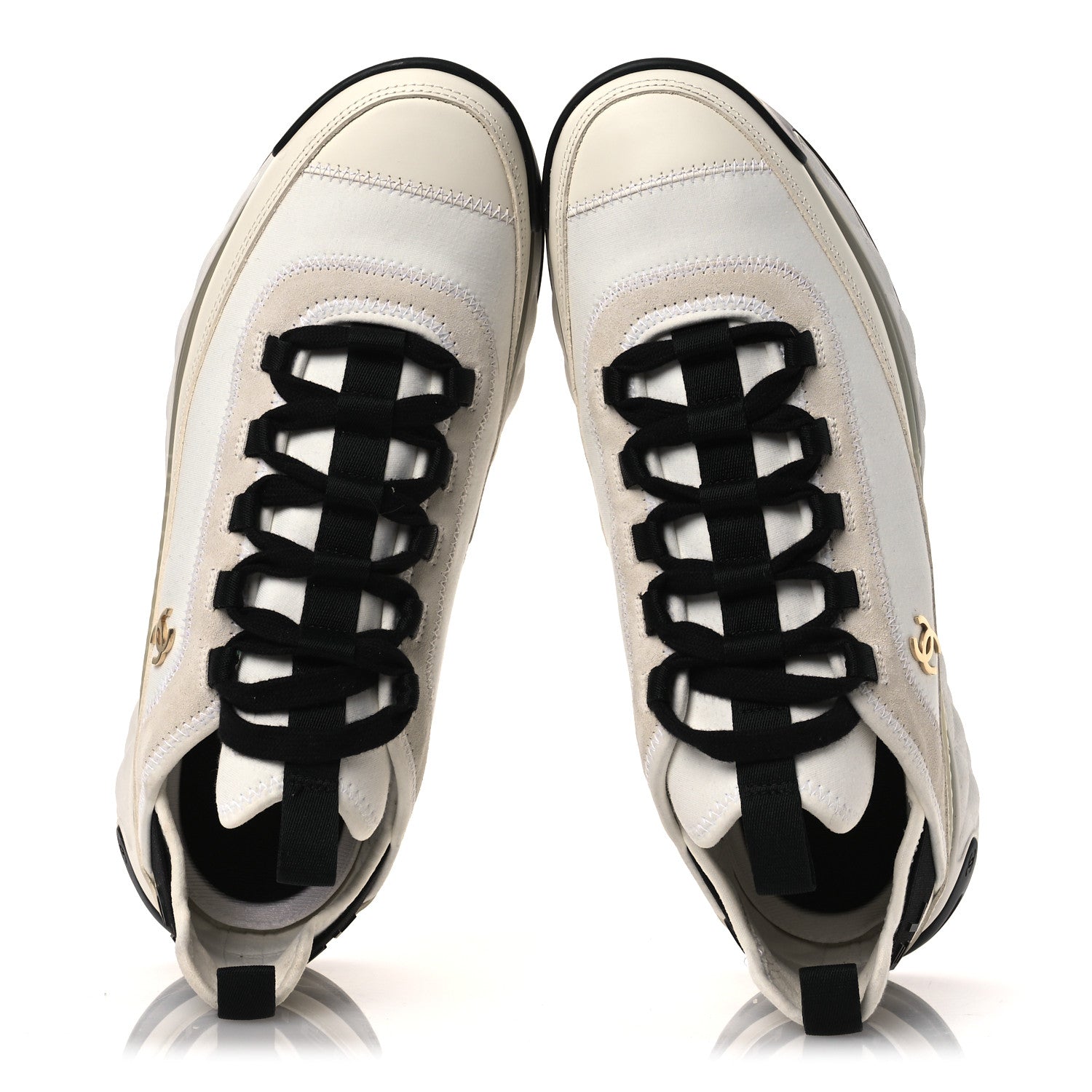 Velvet Calfskin Mixed Fibers CC Sneakers 40.5 Ivory Black