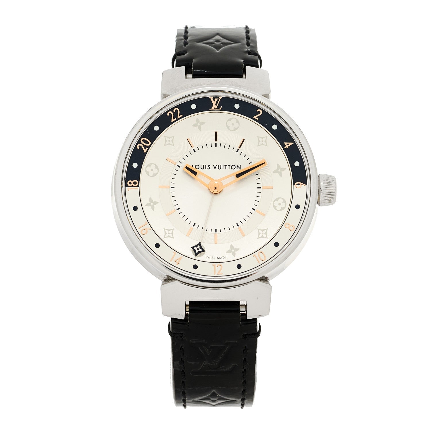Stainless Steel Monogram 35mm Tambour Moon Dual Time Quartz Watch Silver