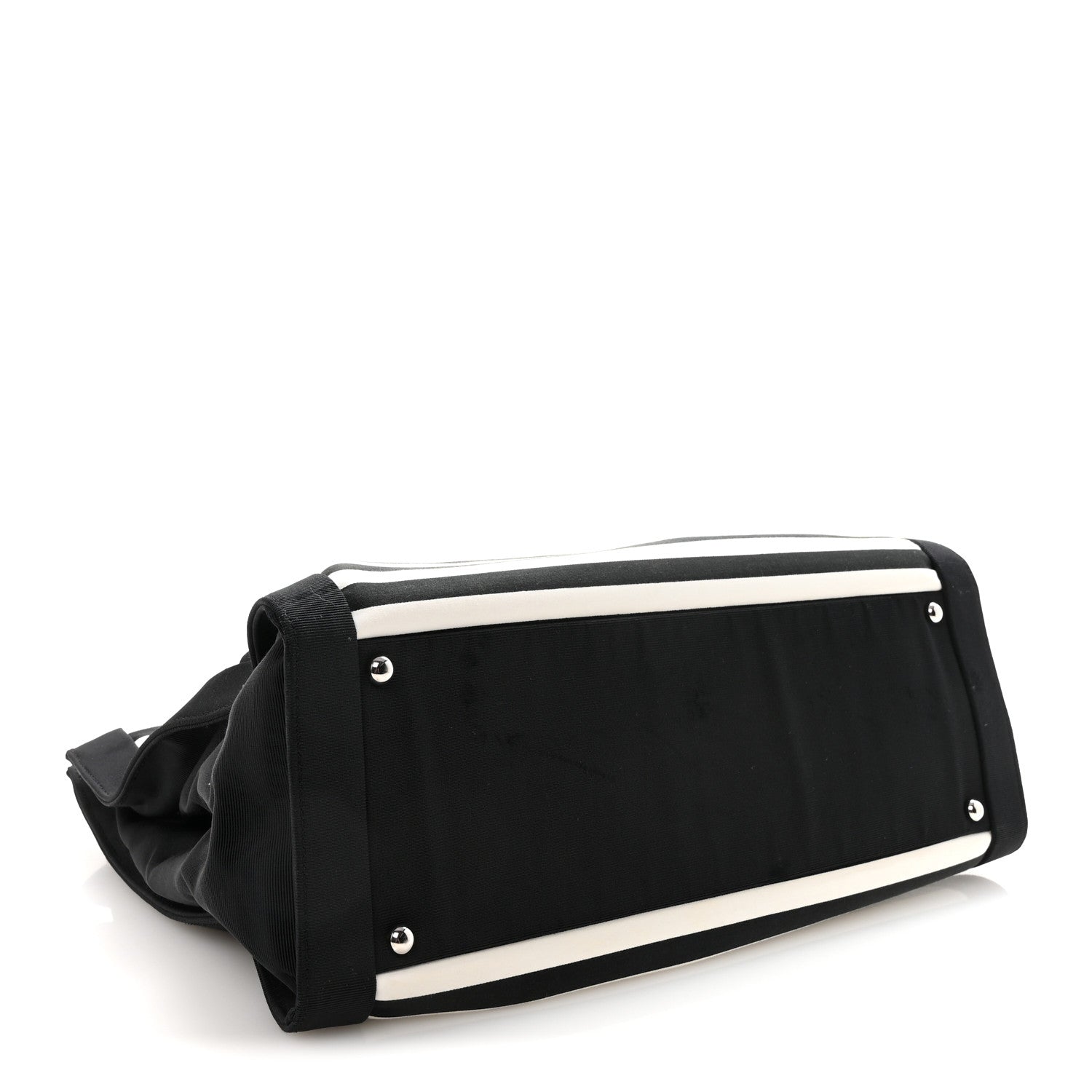Canvas Grosgrain Striped CC Shopping Tote Black White