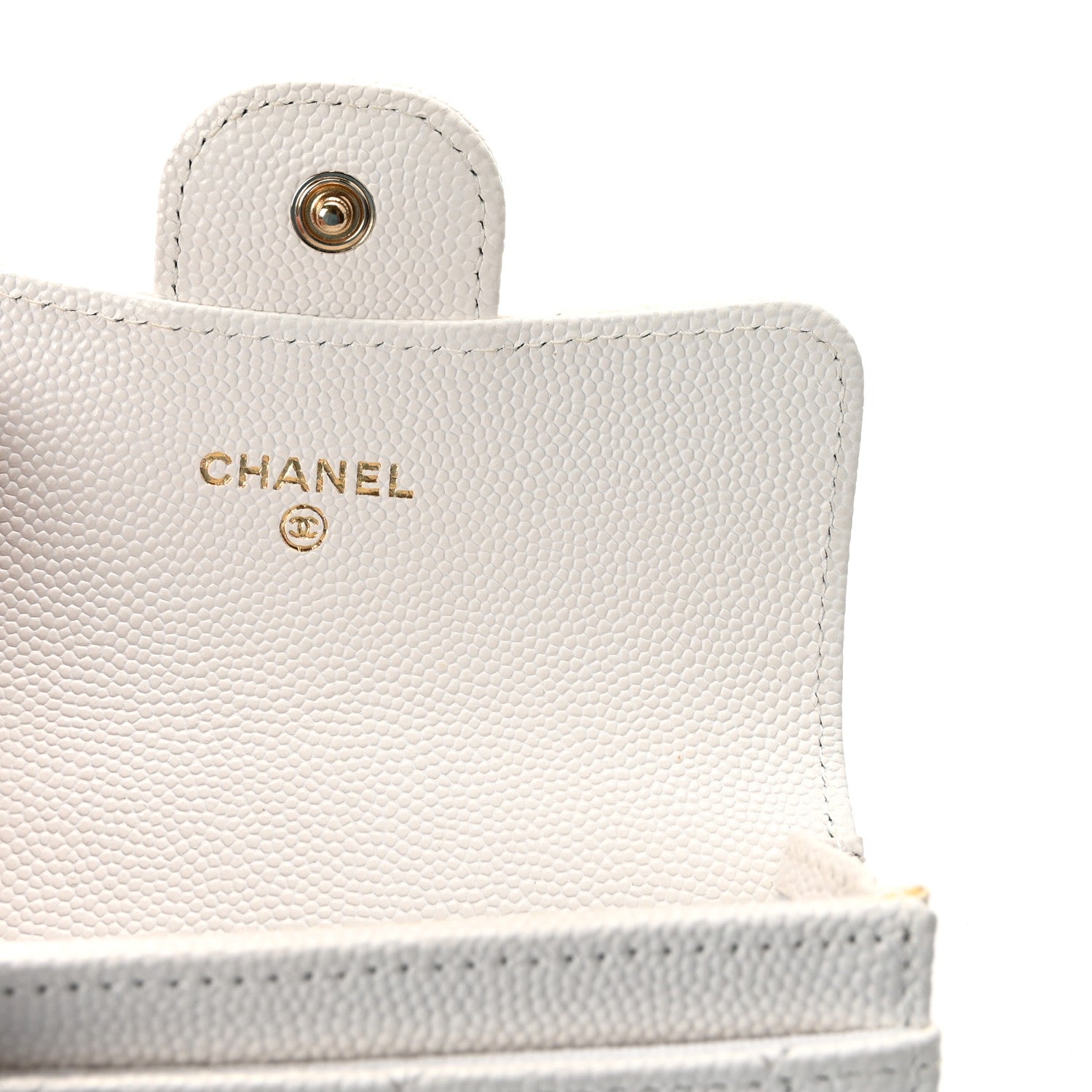 Caviar Quilted Flap Card Holder Wallet White