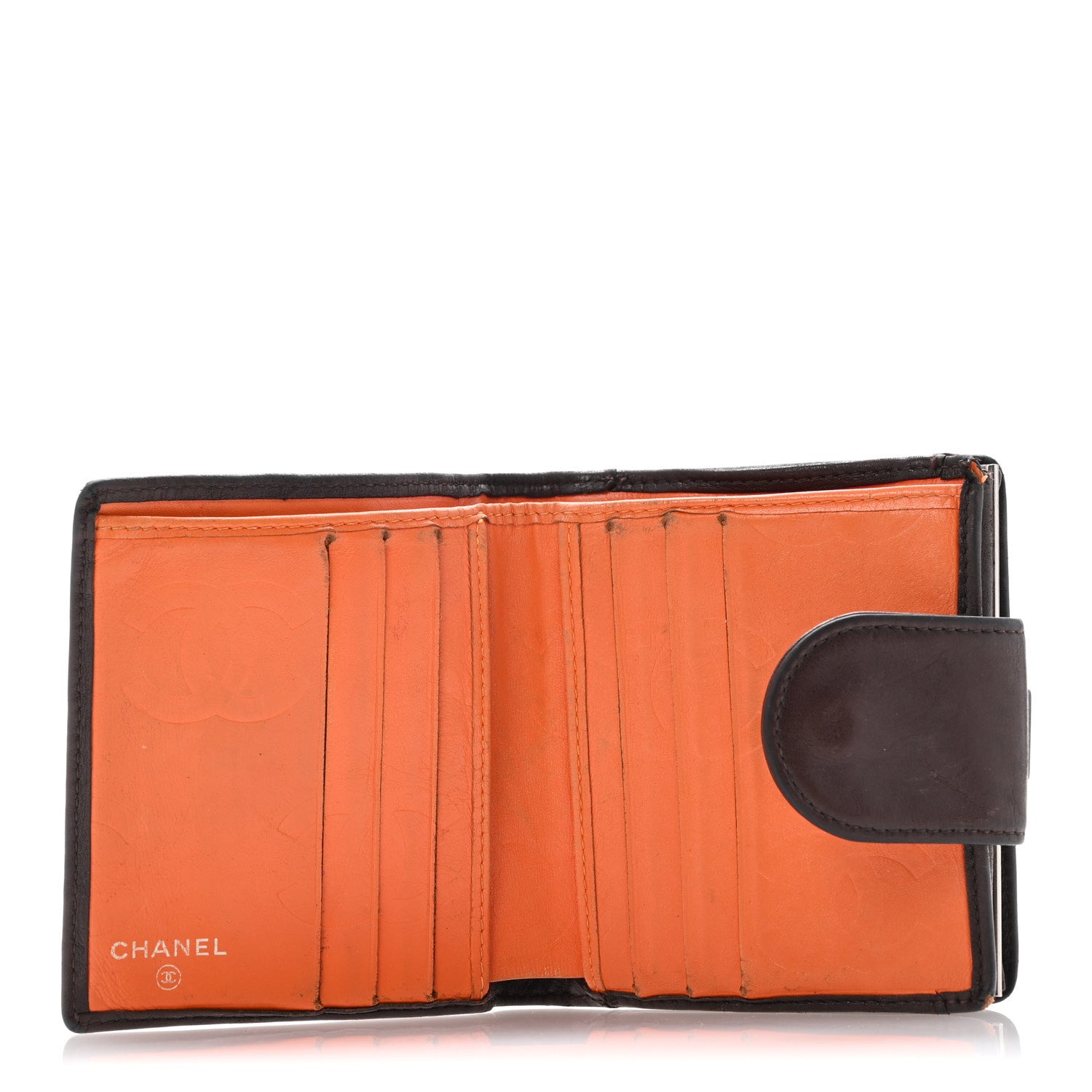 Calfskin Quilted Cambon Bi-fold Wallet Brown