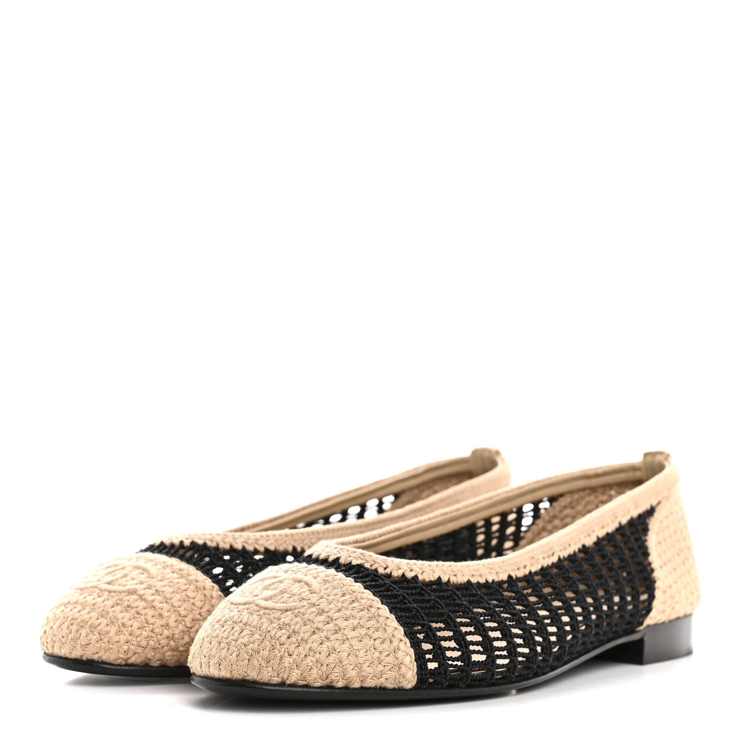Raffia Cap Toe Ballerina Flats 38 Black Beige