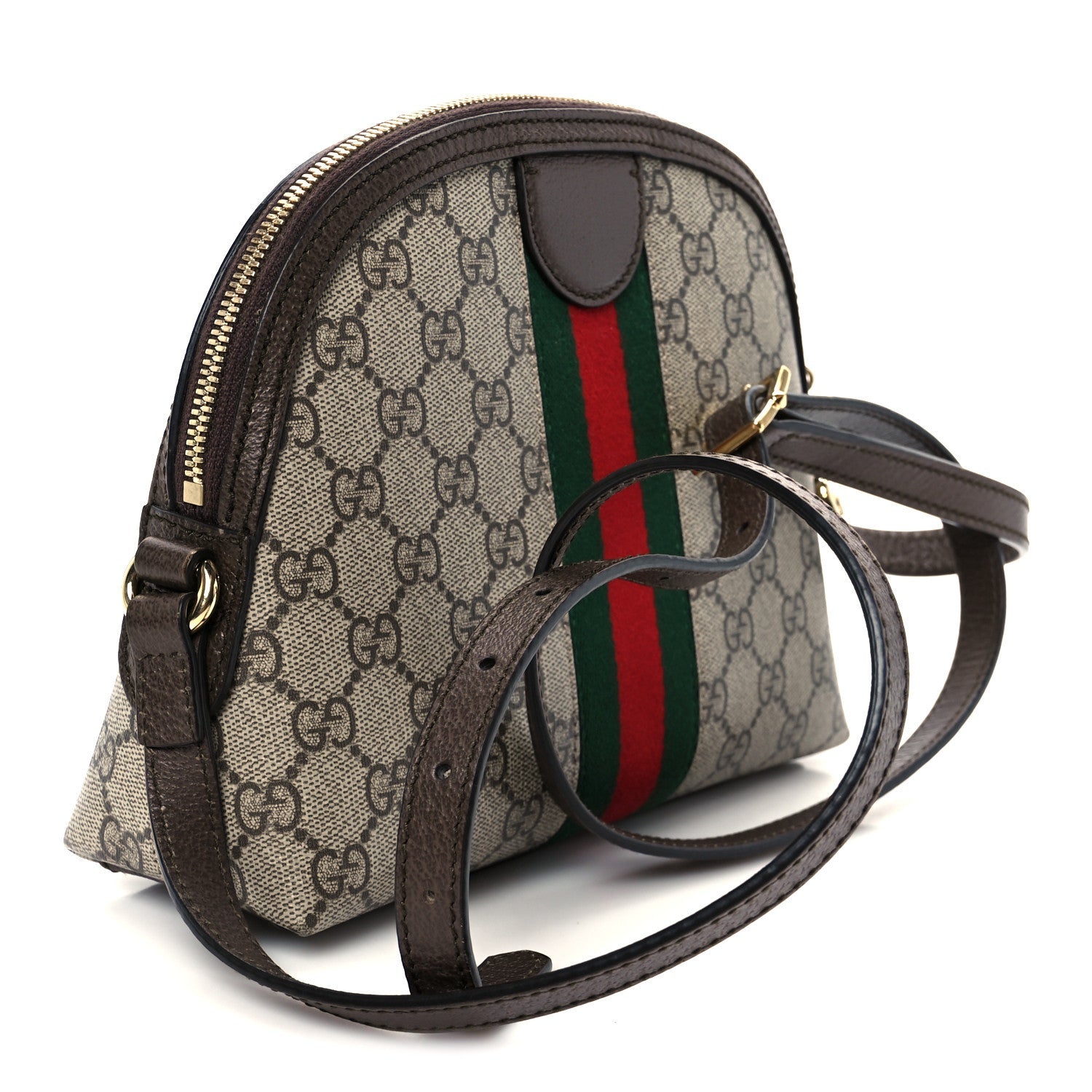 GG Supreme Monogram Textured Dollar Calfskin Web Small Ophidia Dome Shoulder Bag Beige Ebony New Acero