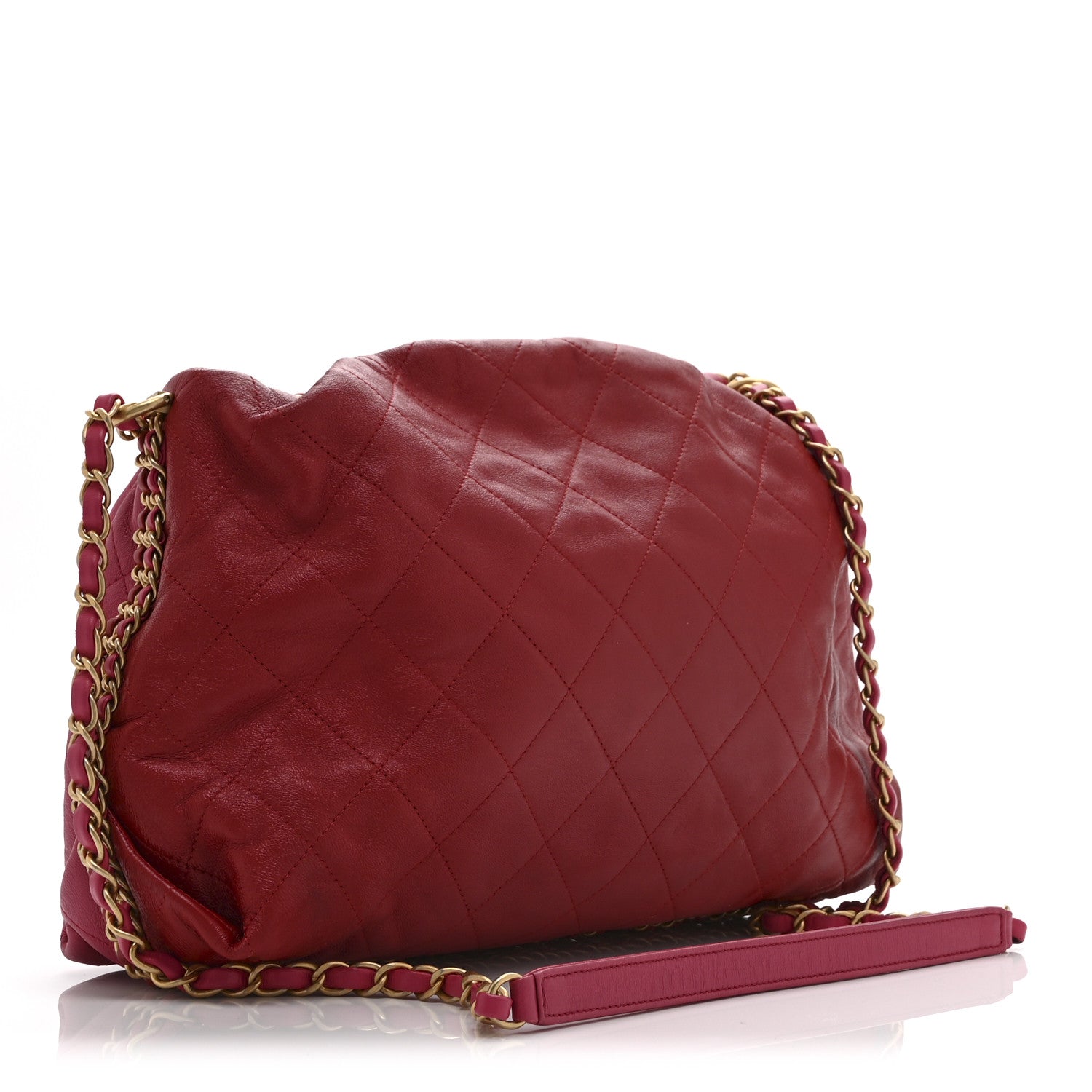 Calfskin Quilted Coco Shelter Bowling Bag Dark Pink Red