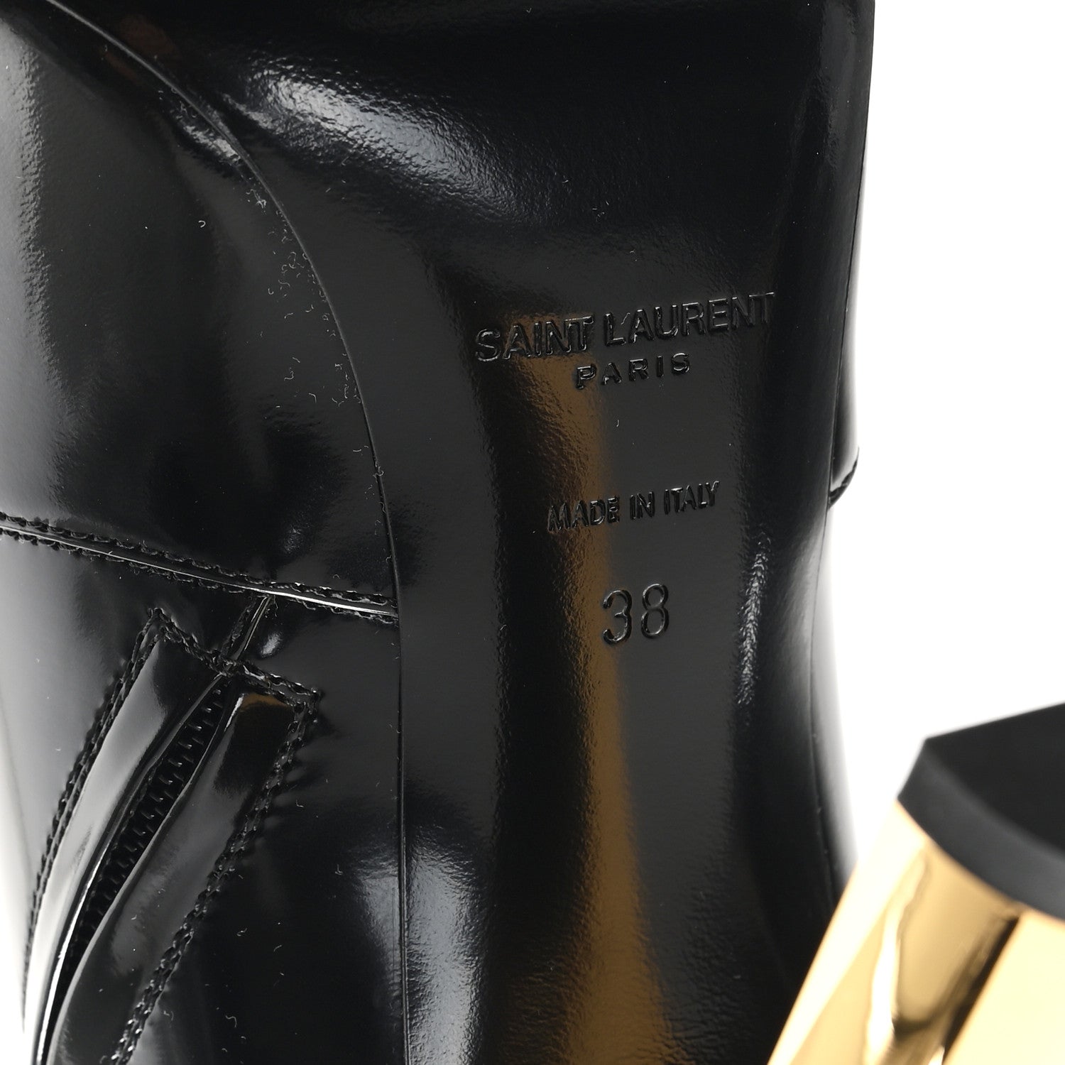 Patent Marilyn Ankle Zip Boot 38 Black Gold