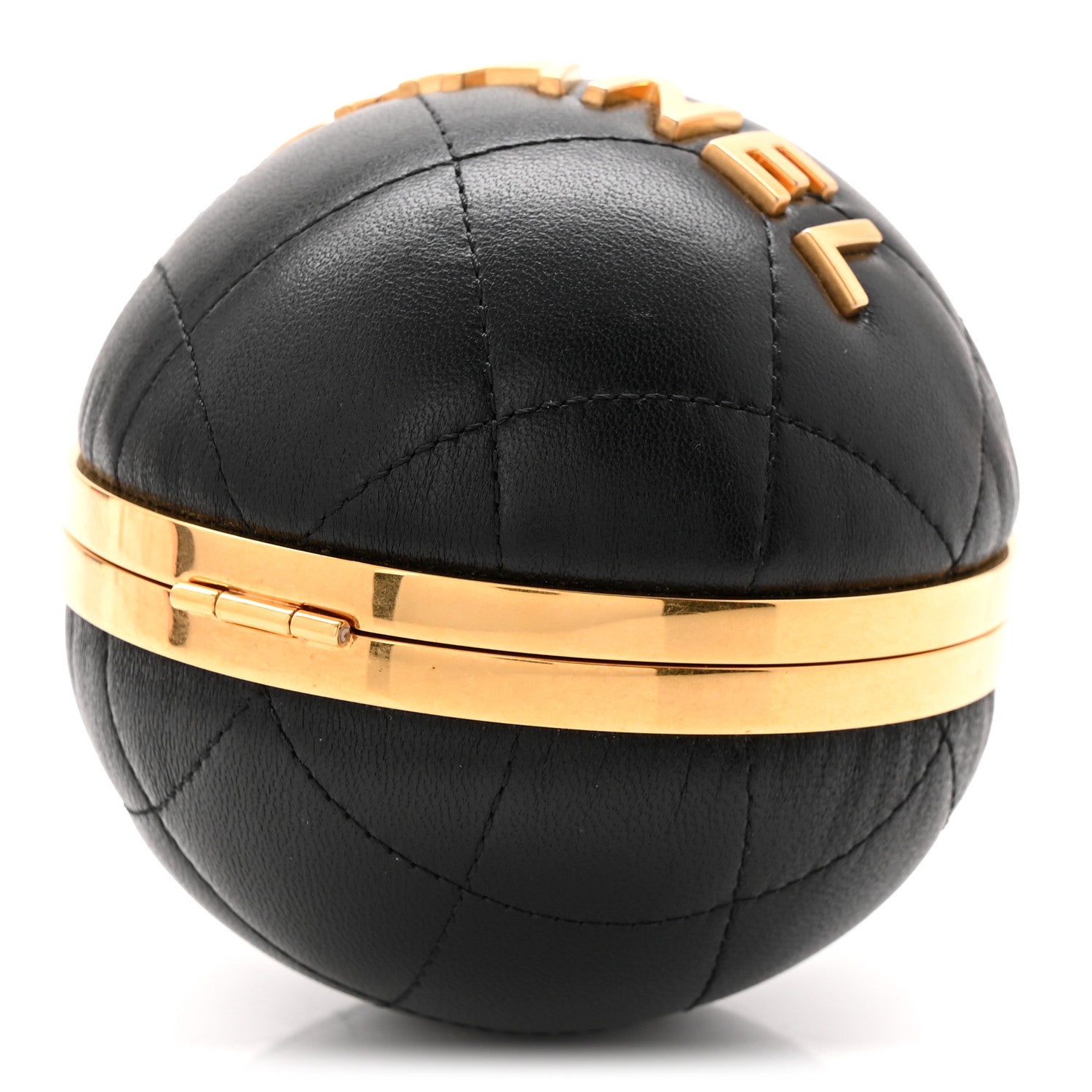 Lambskin Quilted Sphere Minaudiere Chain Clutch Black