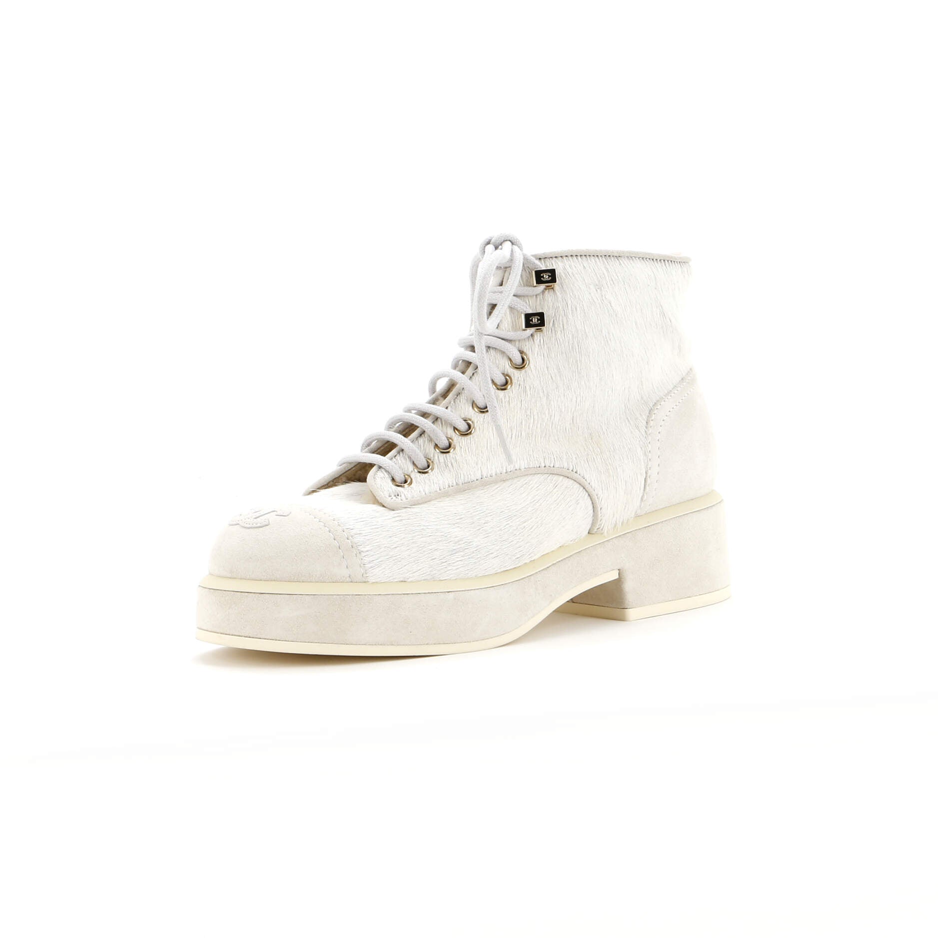Women's CC Cap Toe Combat Boots Pony Hair with Suede