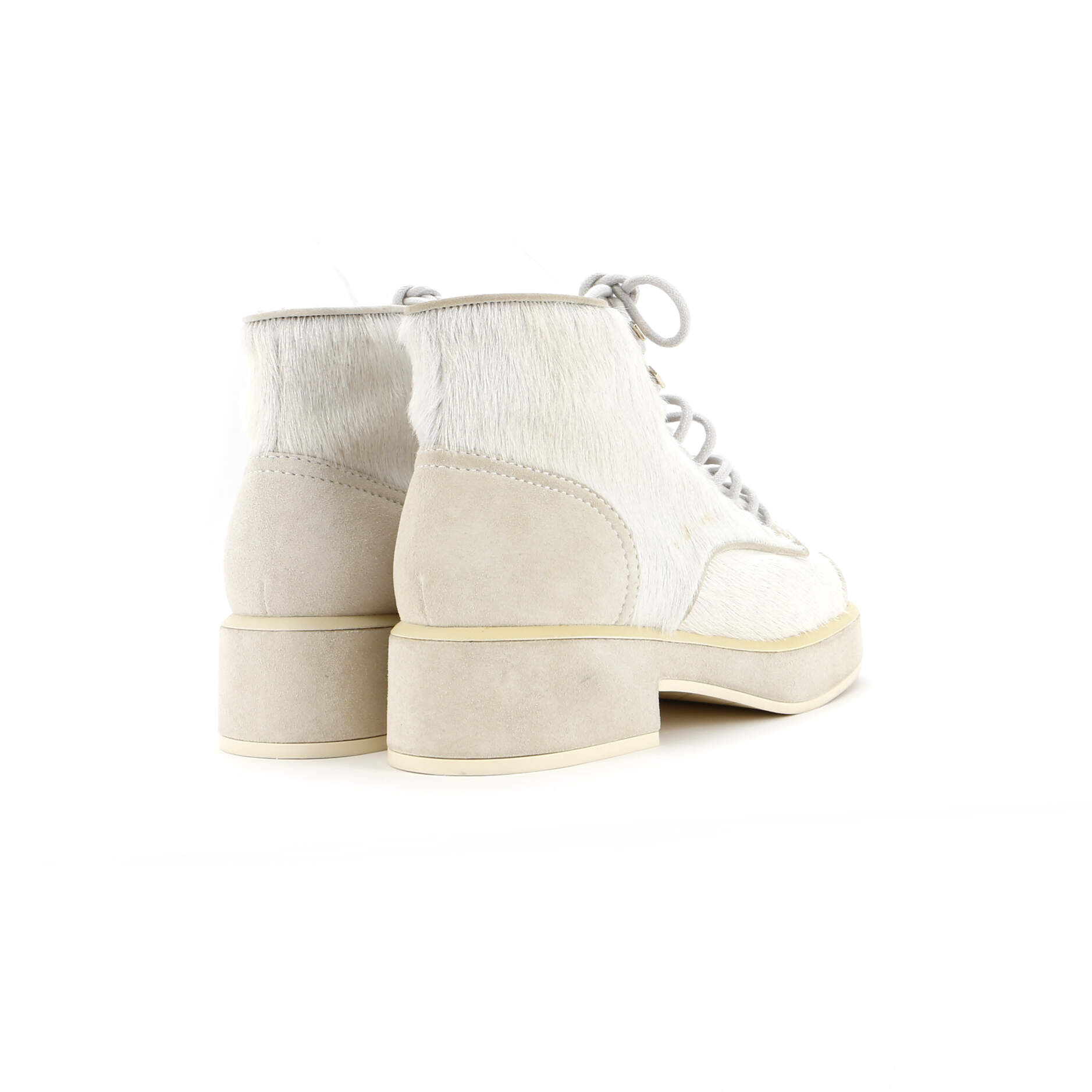 Women's CC Cap Toe Combat Boots Pony Hair with Suede