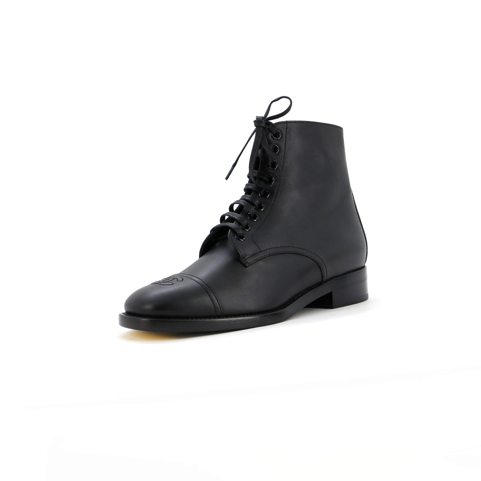 Women's Cap Toe CC Ankle Combat Boots Leather