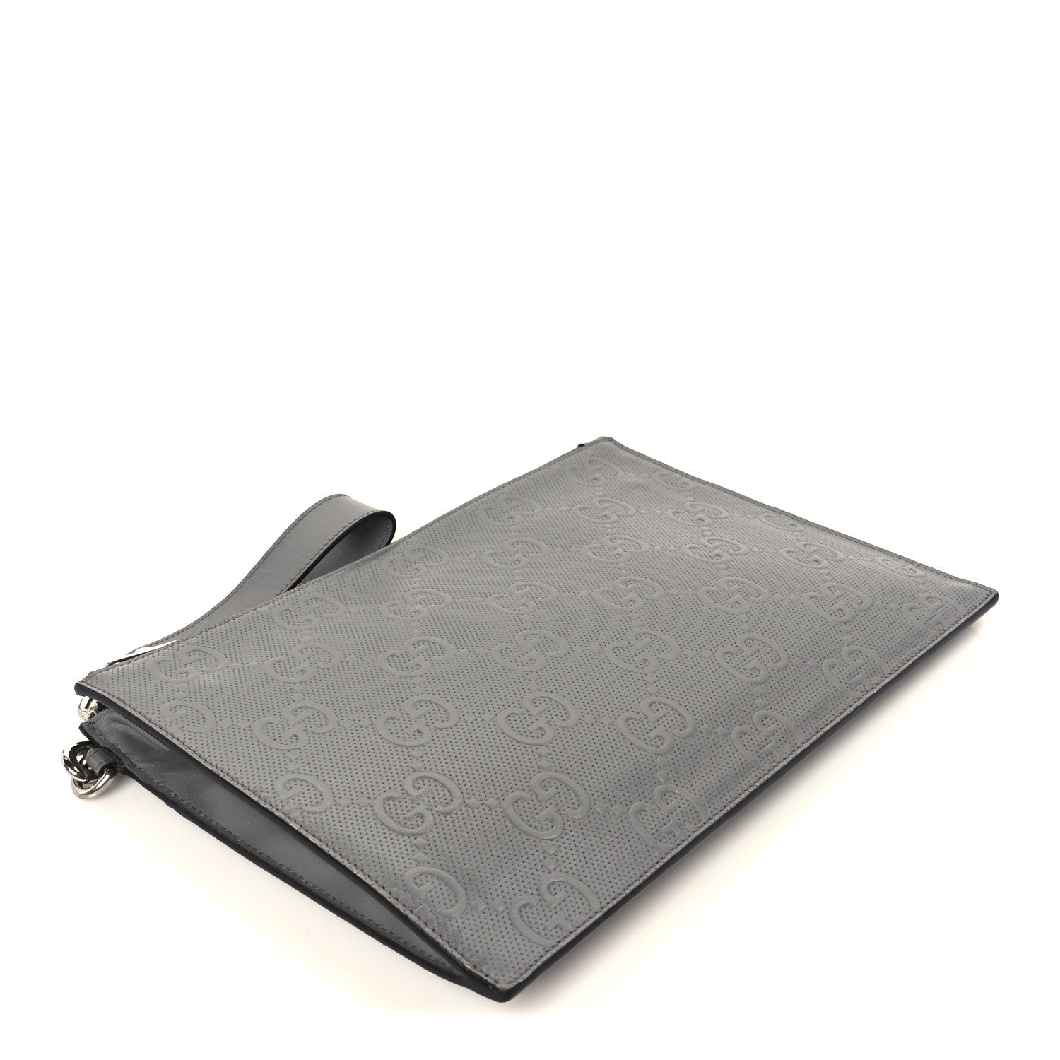 Calfskin GG Tennis Embossed Wristlet Pouch Grey